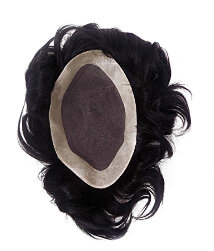 BAAL Men's Hair Replacement System - 9x6 Inch Self-Adhesive Toupee for Baldness Cover - Natural Black Hair Wig for Men & Boys - Easy DIY Attachment - Perfect for Daily Wear, Parties & Special Events (1 Pack)