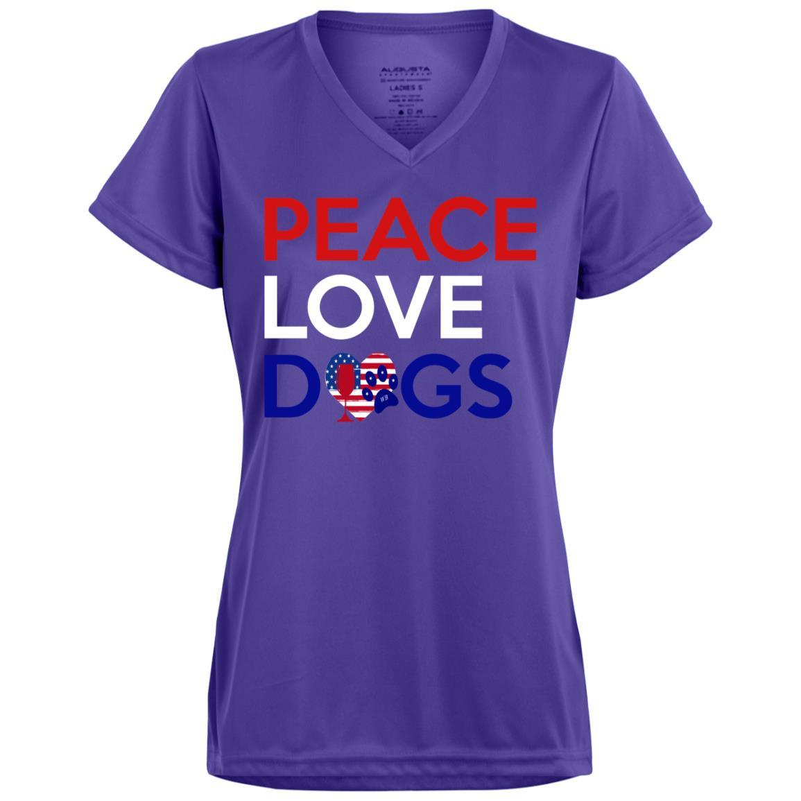 WineyBitches.Co Peace Love Dogs Moisture-Wicking Ladies T-Shirt - Perfect for Dog Lovers, Outdoor Activities & Casual Wear