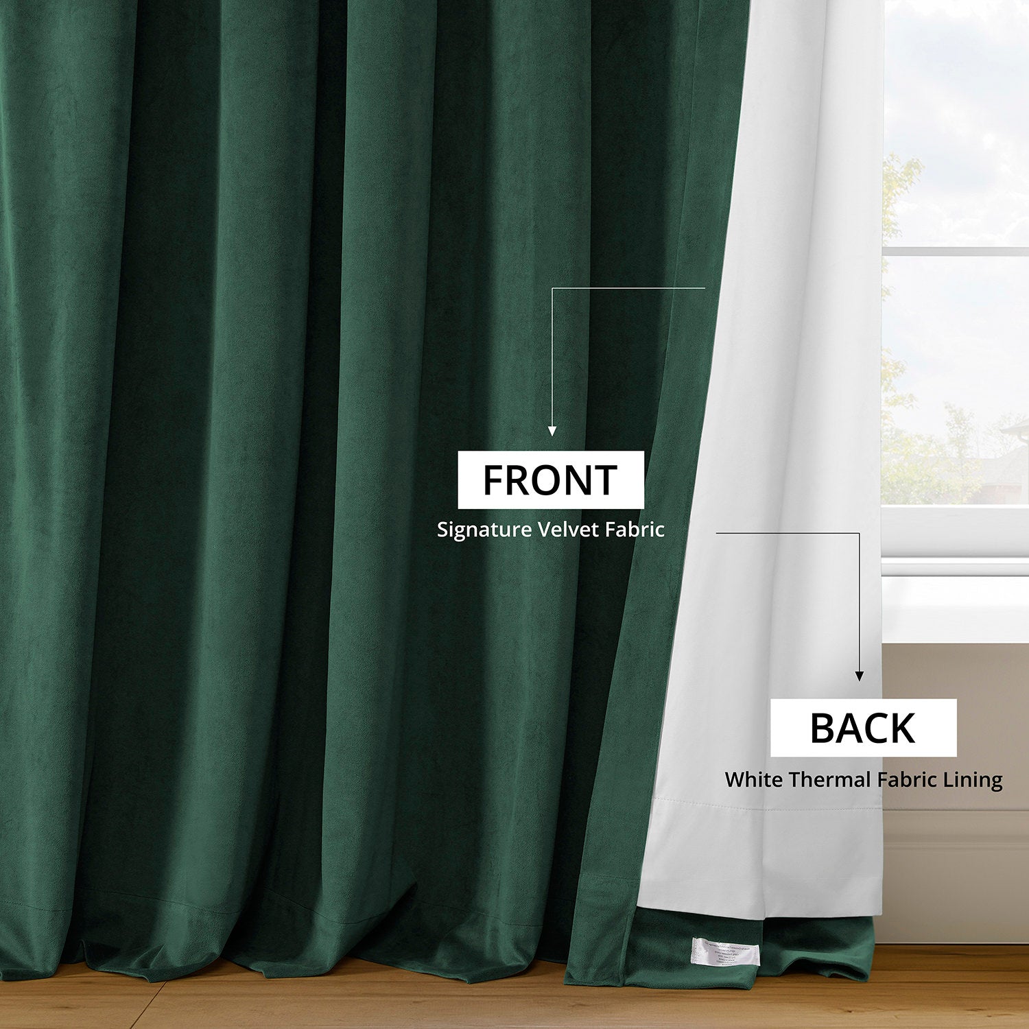 Blackforest Green Signature Velvet Blackout Curtains for Bedroom - Thermal Insulated Noise Reducing Window Drapes for Home Decor