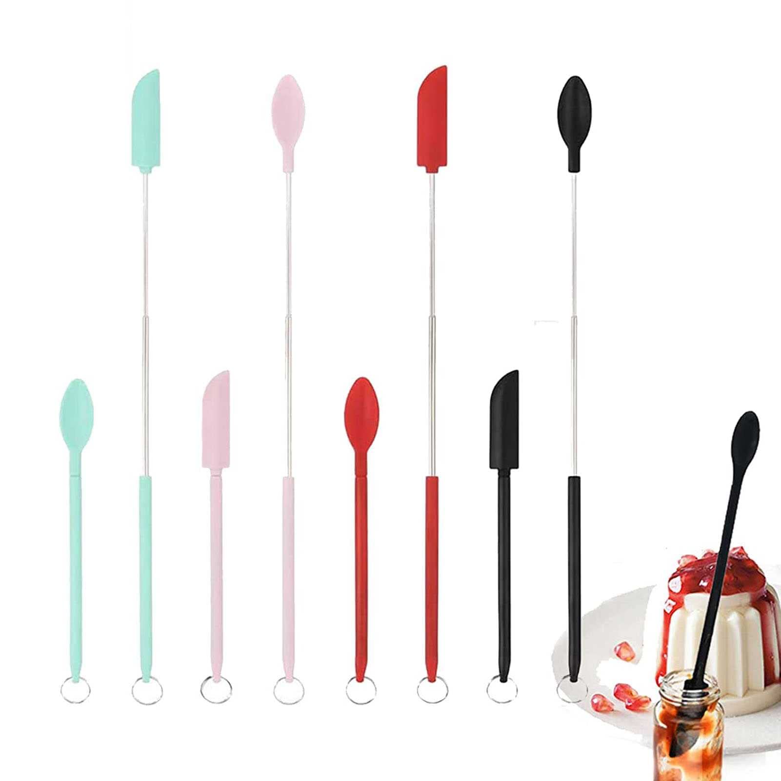 8-Pack Mini Silicone Telescopic Spatula Set - Thin Makeup & Kitchen Scrapers for Jars, Bottles, Cosmetics - Perfect for Creams, Lotions, Lipsticks & Tight Spaces