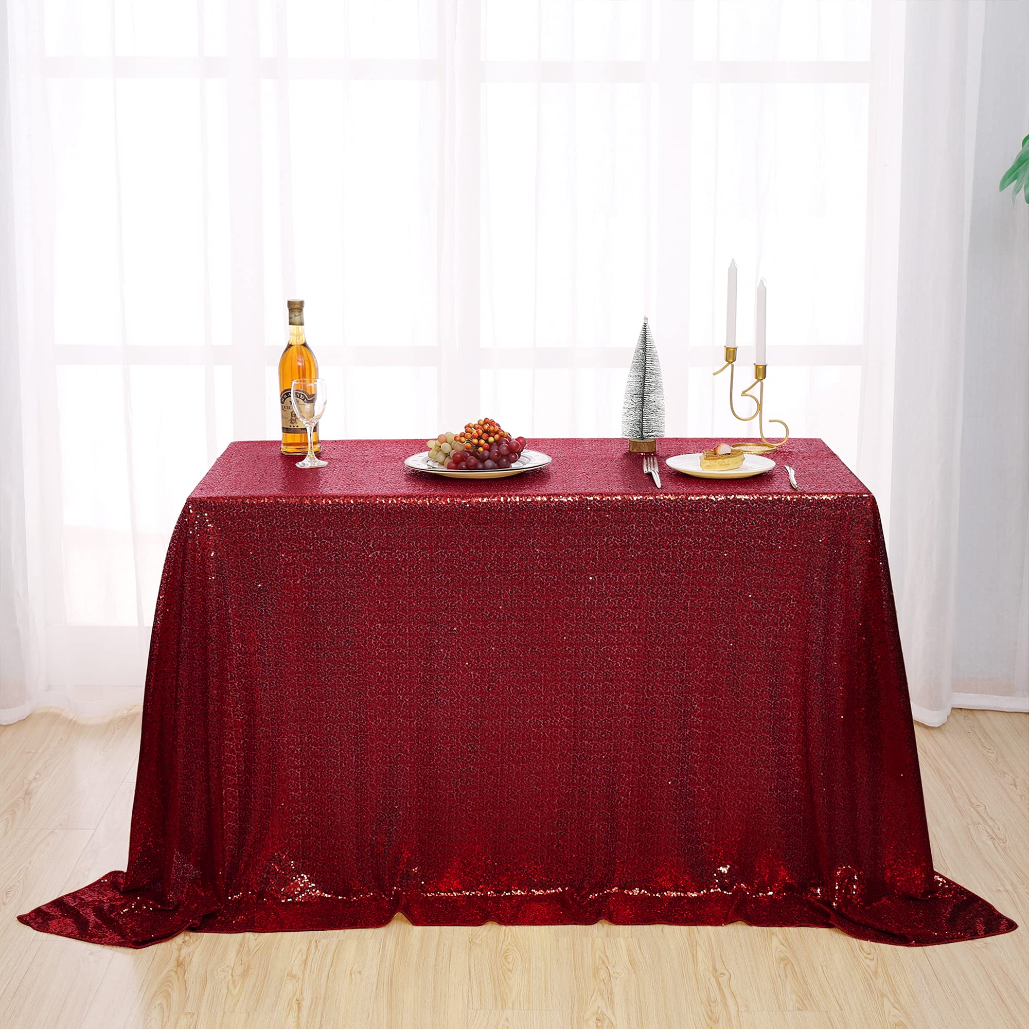 Nanbowang Red Sequin Tablecloth - Elegant Rectangular Party Table Cover for Birthday, Baby Shower & Tea Party Decor | Perfect for Wedding, Holiday & Special Event Table Settings