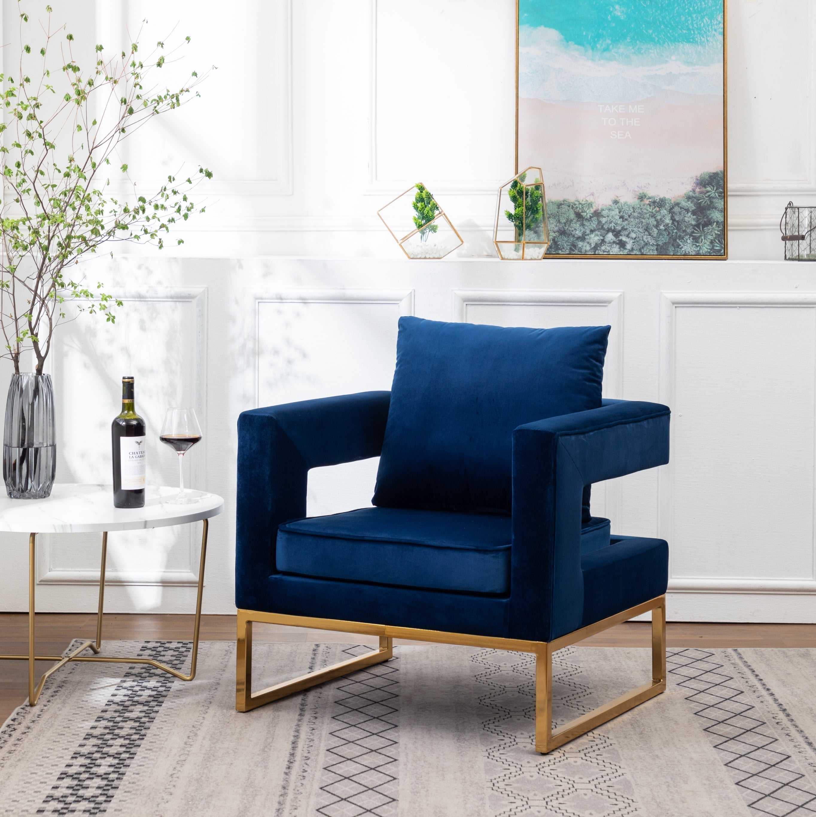 Roundhill Furniture Lenola Contemporary Upholstered Accent Arm Chair - Modern Living Room Chair for Home Office, Lounge & Reading Nook - Comfortable Fabric Armchair with Wooden Legs