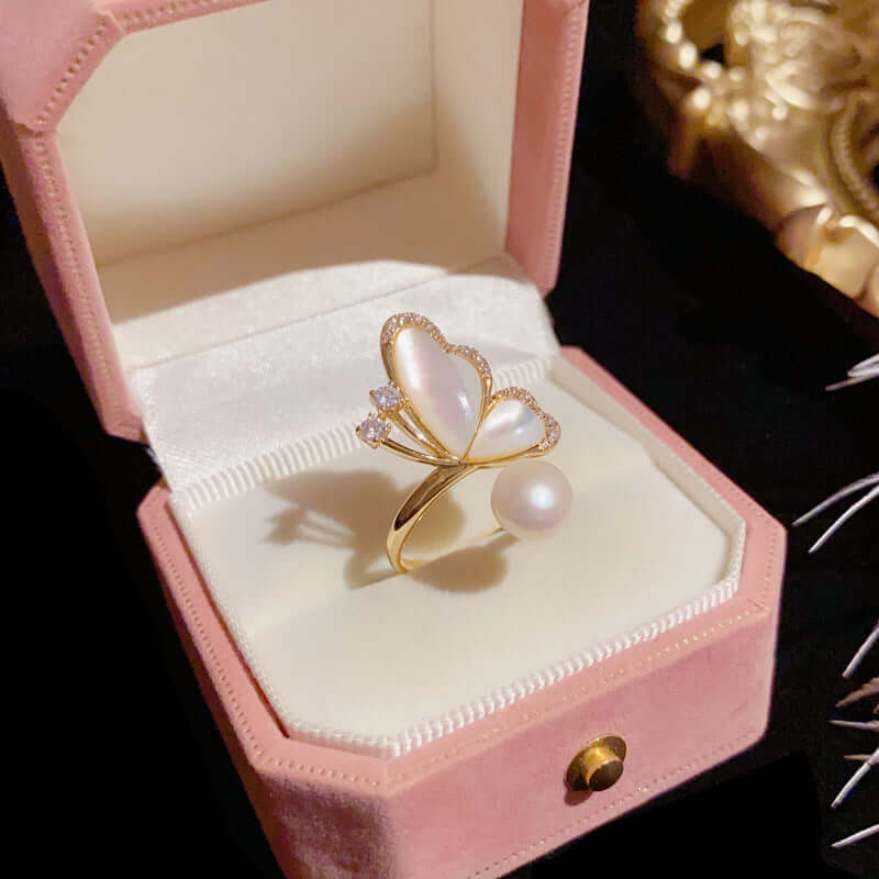 Fairy Butterfly Pearl Cocktail Rings for Women | Elegant Vintage Jewelry K4113 | Perfect for Parties, Weddings & Special Occasions