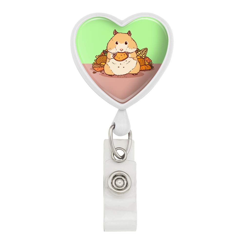 Hamster Eating Food Heart-Shaped Retractable Lanyard with ID Badge Holder - Perfect for Office, School, and Pet Lover Accessories