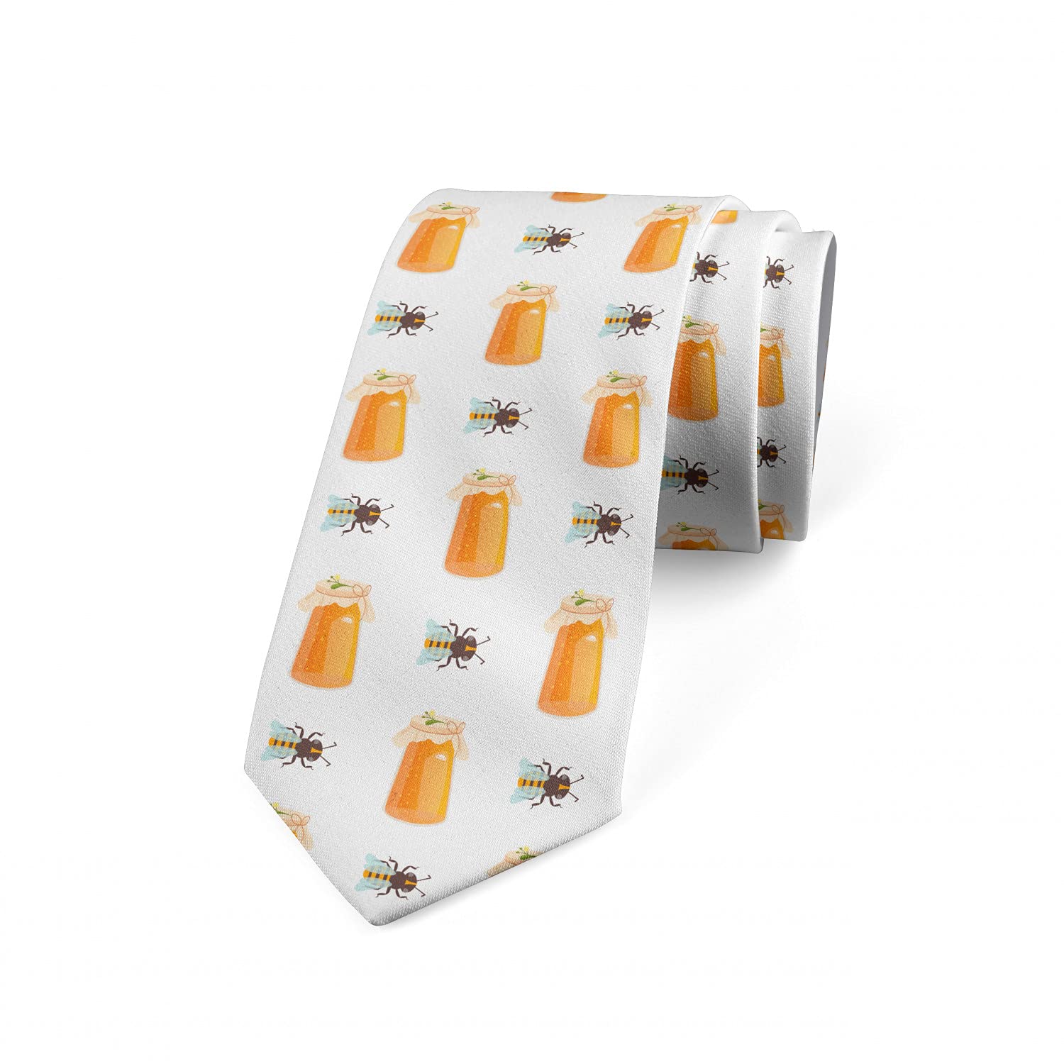 Ambesonne Men's Tie - Honey Jars Bees Honeycomb Design - 3.7