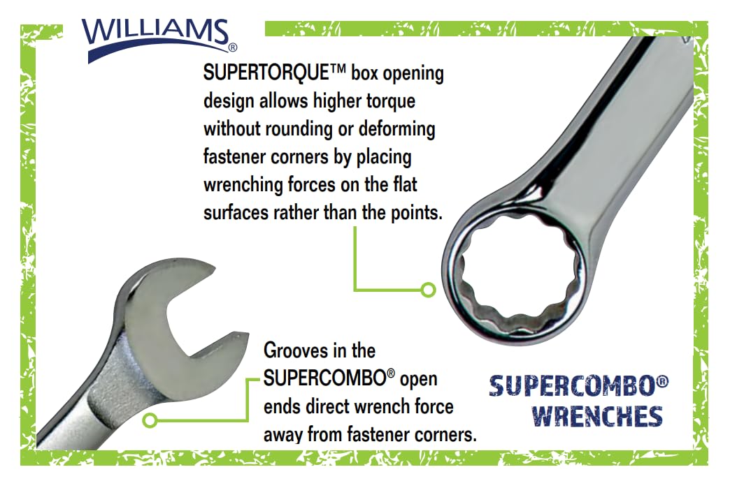 Williams MWS-18A 18-Piece Super Combo Wrench Set - Professional Grade Chrome Vanadium Steel Tools for Automotive Repair, Plumbing & DIY Projects - Perfect for Mechanics, Handymen & Home Improvement