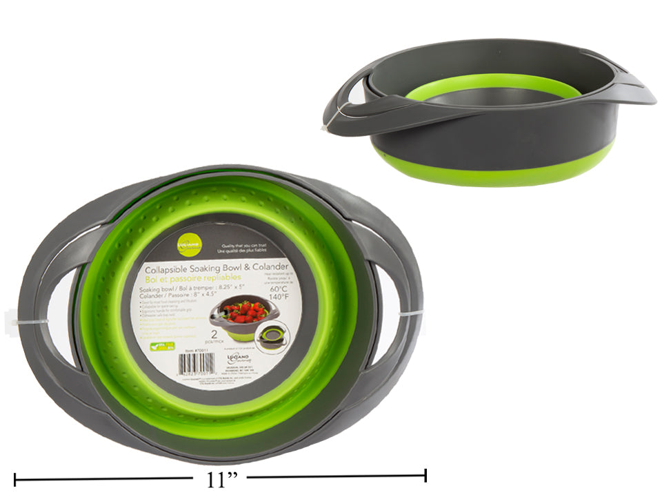 LUCIANO GOURMET Collapsible Soaking Bowl and Colander Set - Space Saving Kitchen Strainer for Fruits, Vegetables & Pasta - Perfect for Camping, Small Kitchens & RVs