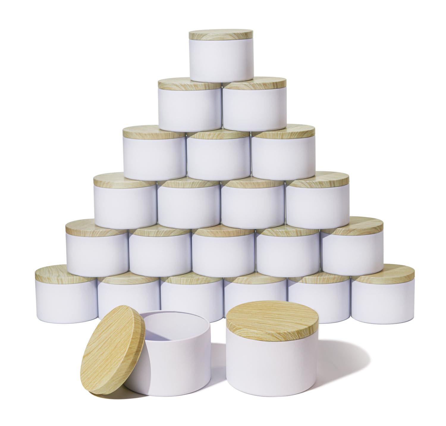 Aroparc 8oz Candle Tins with Wood Grain Lids - 24 Pack Empty Candle Jars for DIY Candle Making Supplies, Seamless Containers - Perfect for Home Decor, Wedding Favors & Gift Packaging