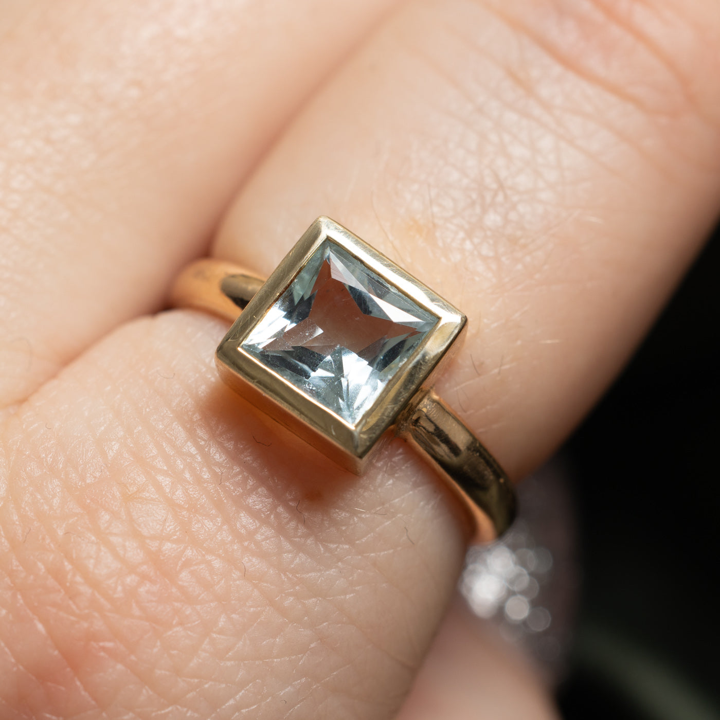 1.30ct Bezel Set Square Cut Aquamarine Ring - Size 6.75 | March Birthstone Jewelry | Elegant Engagement, Anniversary & Gift for Her | Perfect for Weddings, Parties & Special Occasions