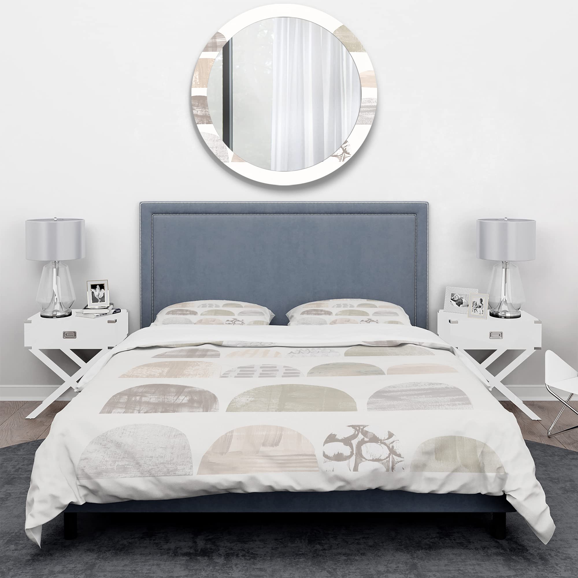 Geometric V Shabby Chic Duvet Cover Set - King Size Beige Bedding for All Seasons