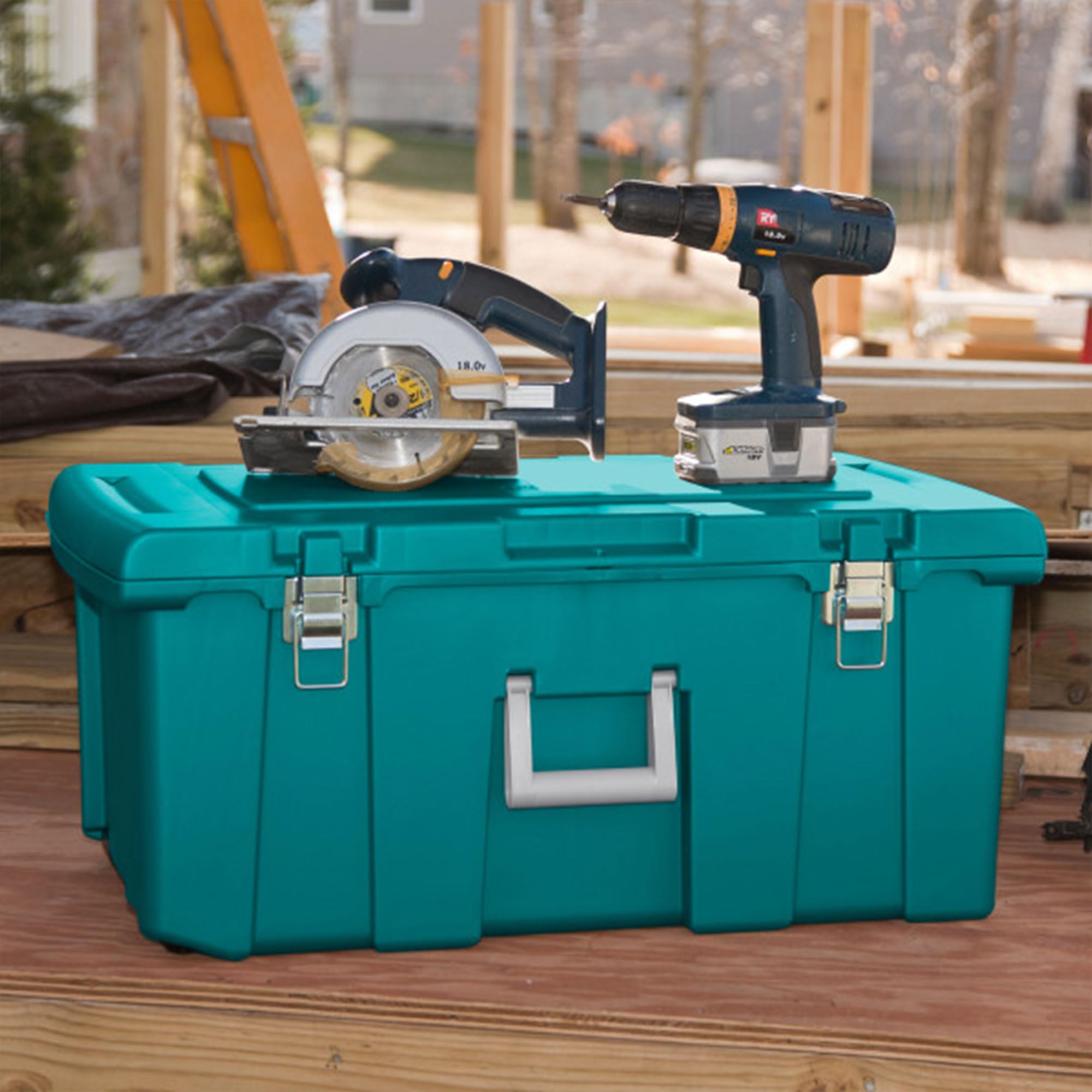 Sterilite 2-Pack Wheeled Storage Footlocker with Lock - Durable Plastic Utility Bin for Travel, Camping & Home Organization (Teal) | Perfect for College Dorms, Military Use & Sports Equipment Storage