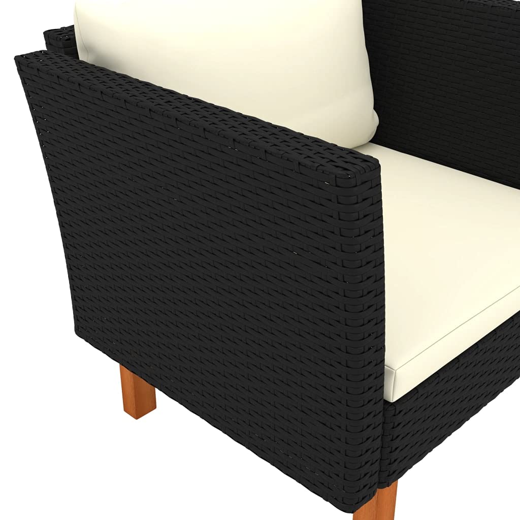 Poly Rattan Outdoor Sofa Set with Removable Cushions - Lightweight Wicker Furniture with Solid Eucalyptus Wood Legs - Perfect for Garden, Backyard, Patio, and Poolside Relaxation