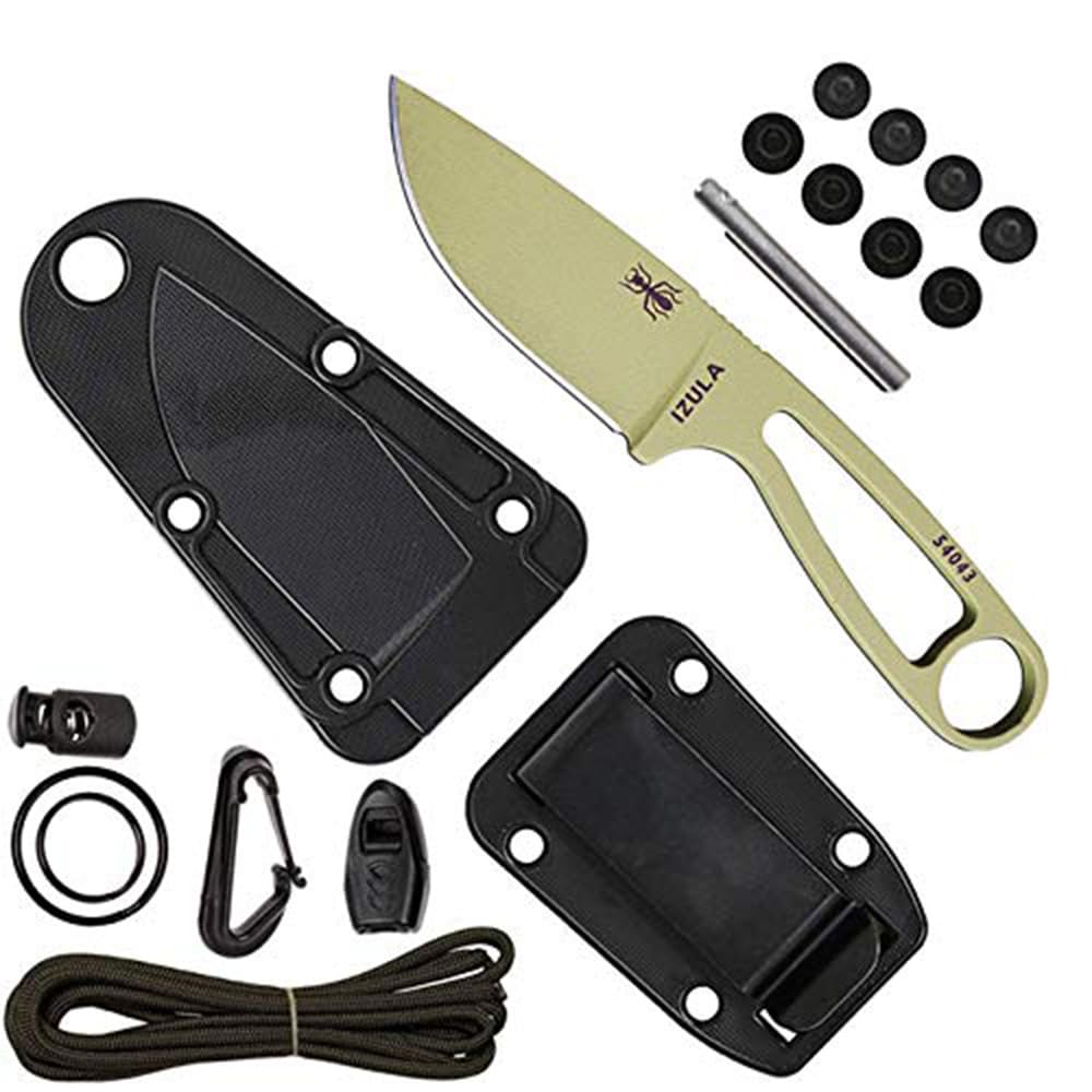 ESEE Izula Fixed Blade Survival Knife with Sheath, Clip Plate & Survival Kit - Desert Tan - Perfect for Camping, Hiking & Outdoor Adventures