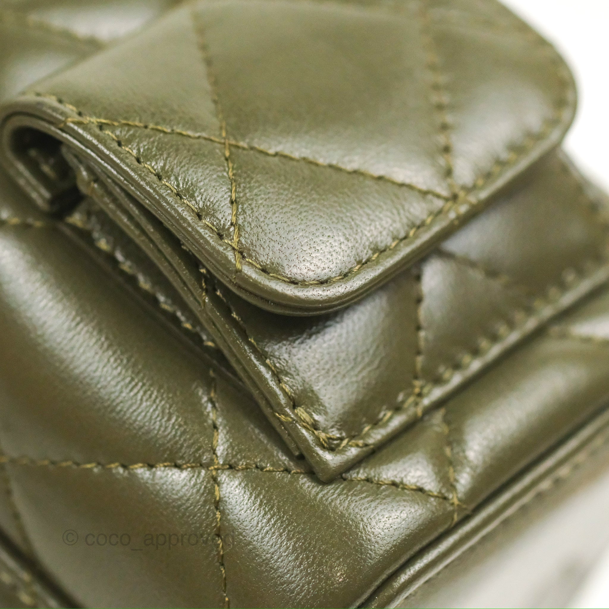 Chanel 22K Khaki Green Lambskin Cargo Pocket Top Handle Vanity Bag with Chain - Luxury Crossbody Purse for Women, Perfect for Date Night & Evening Events