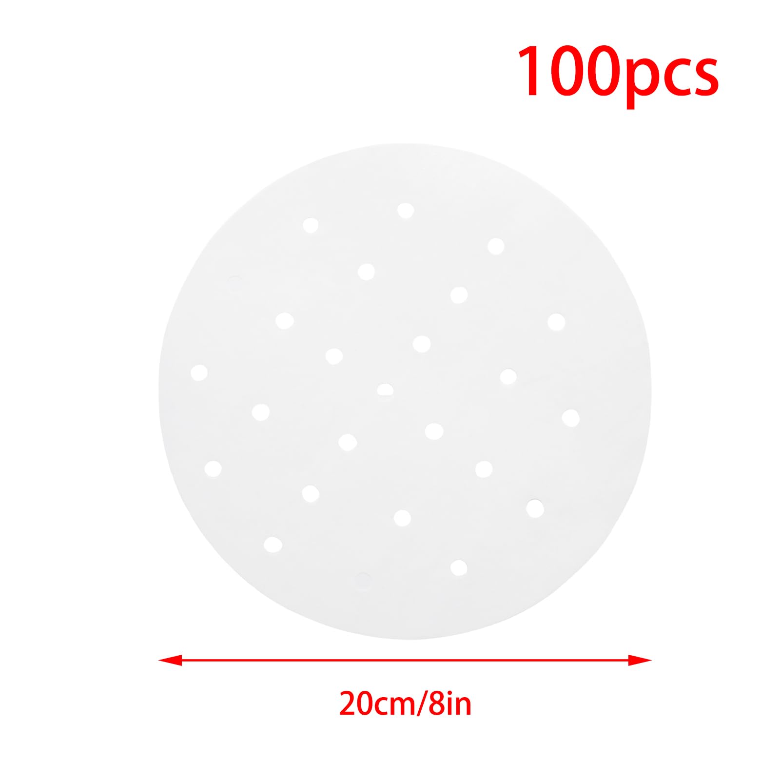 100 PCS 8 Inch Bamboo Steamer Liners with Holes - Round Reusable Parchment Paper for Steamer Baskets, Air Fryer, Dumplings & Asian Cooking - Microwave & Oven Safe