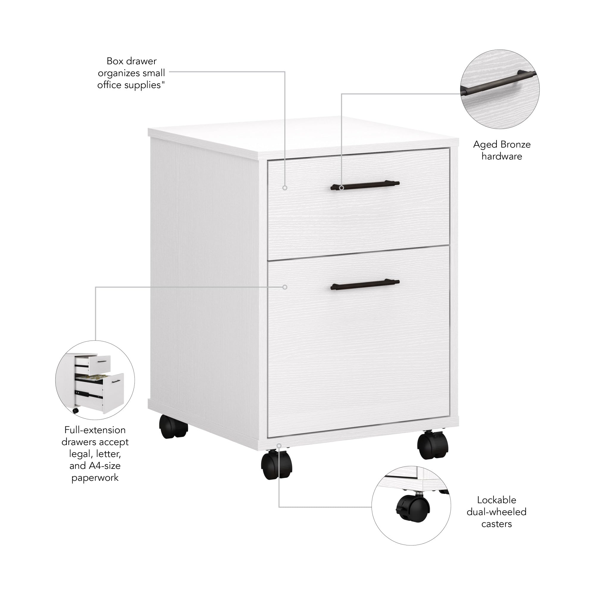 Bush Furniture Key West 2-Drawer Mobile File Cabinet - Rolling Office Storage Cabinet for Home & Workspace | Perfect for Organizing Documents in Small Spaces & Mobile Workstations