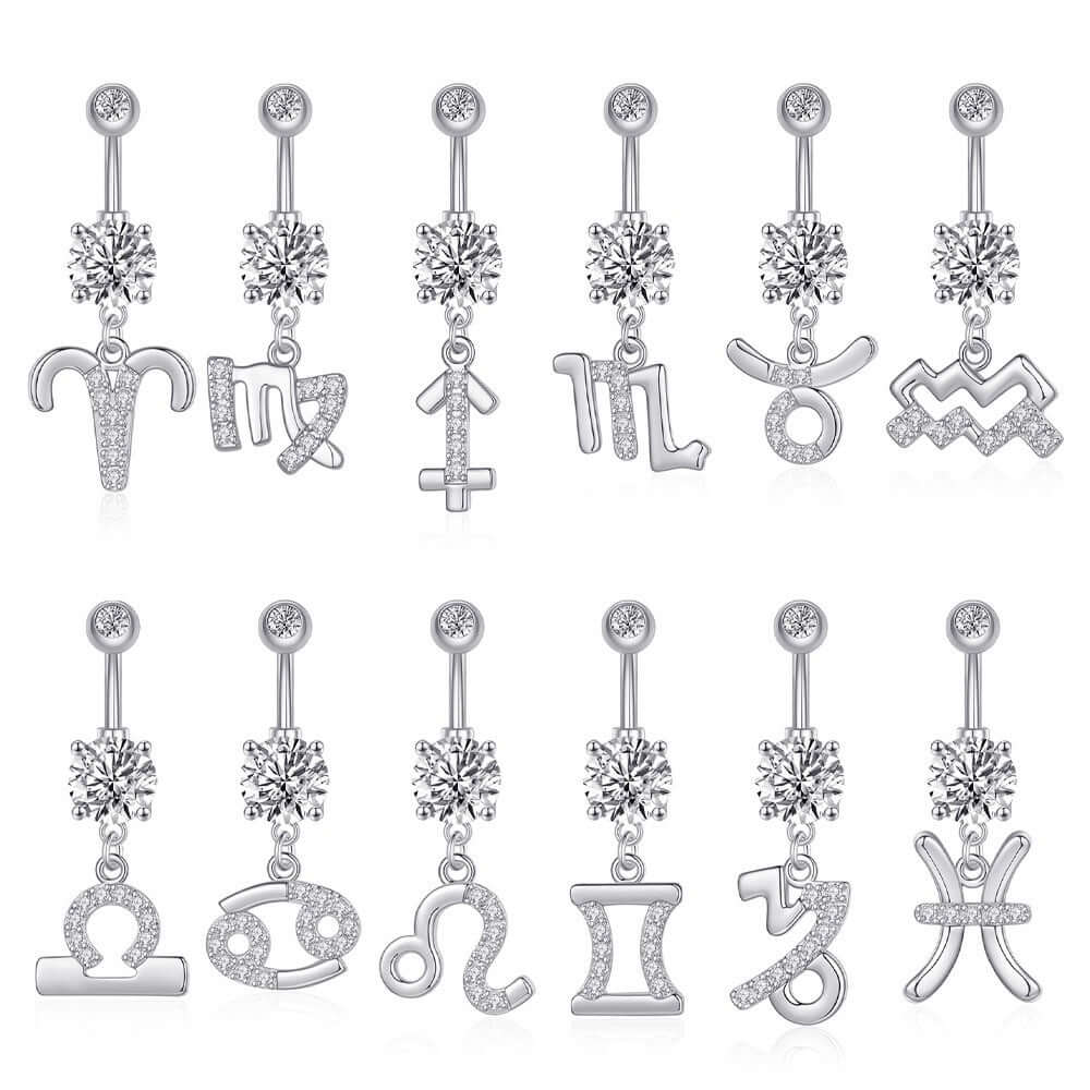 12 Constellation Belly Button Rings - WH2615 | Trendy Zodiac Navel Piercing Jewelry for Women, Perfect for Parties, Beach & Everyday Wear