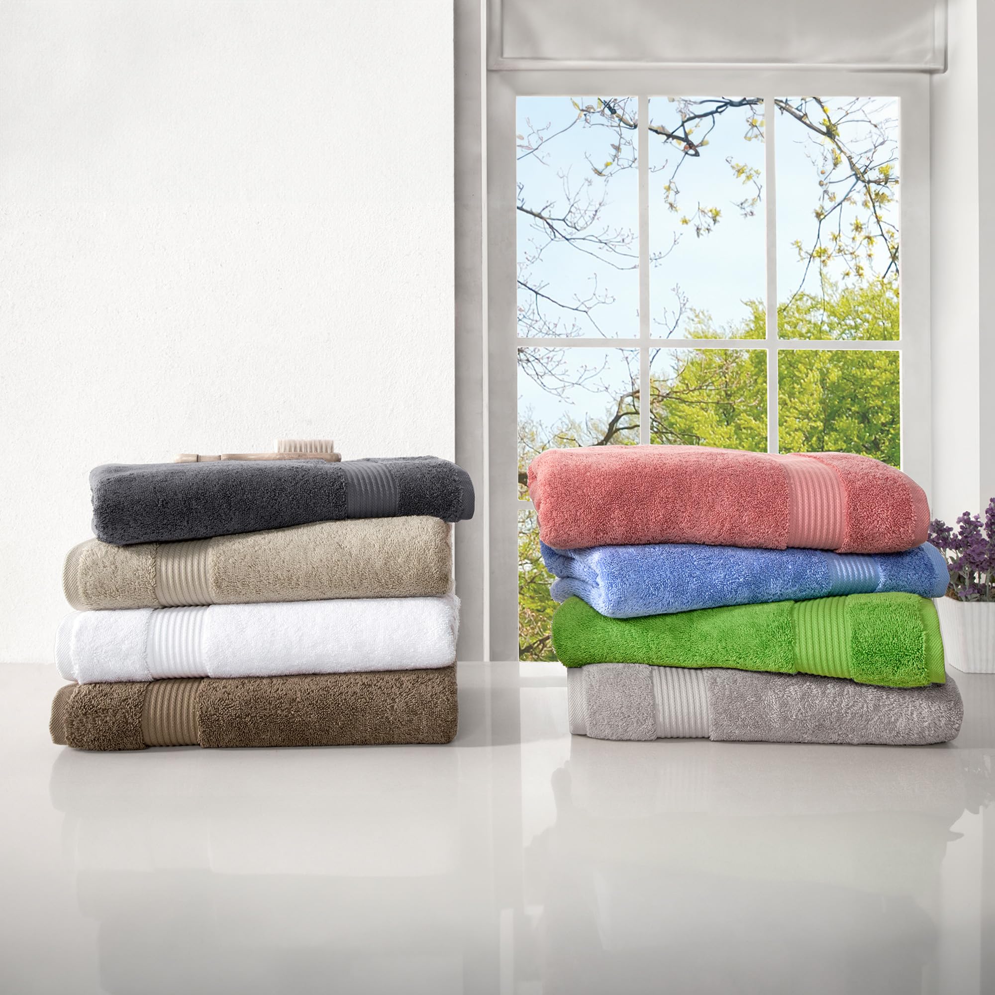 12-Piece Classic Turkish Cotton Towel Set - Ultra Absorbent & Quick-Drying Bathroom Towels (4 Bath, 4 Hand, 4 Washcloths) | 100% Premium Turkish Cotton | Soft & Luxurious for Spa, Beach & Home Use (Light Grey)