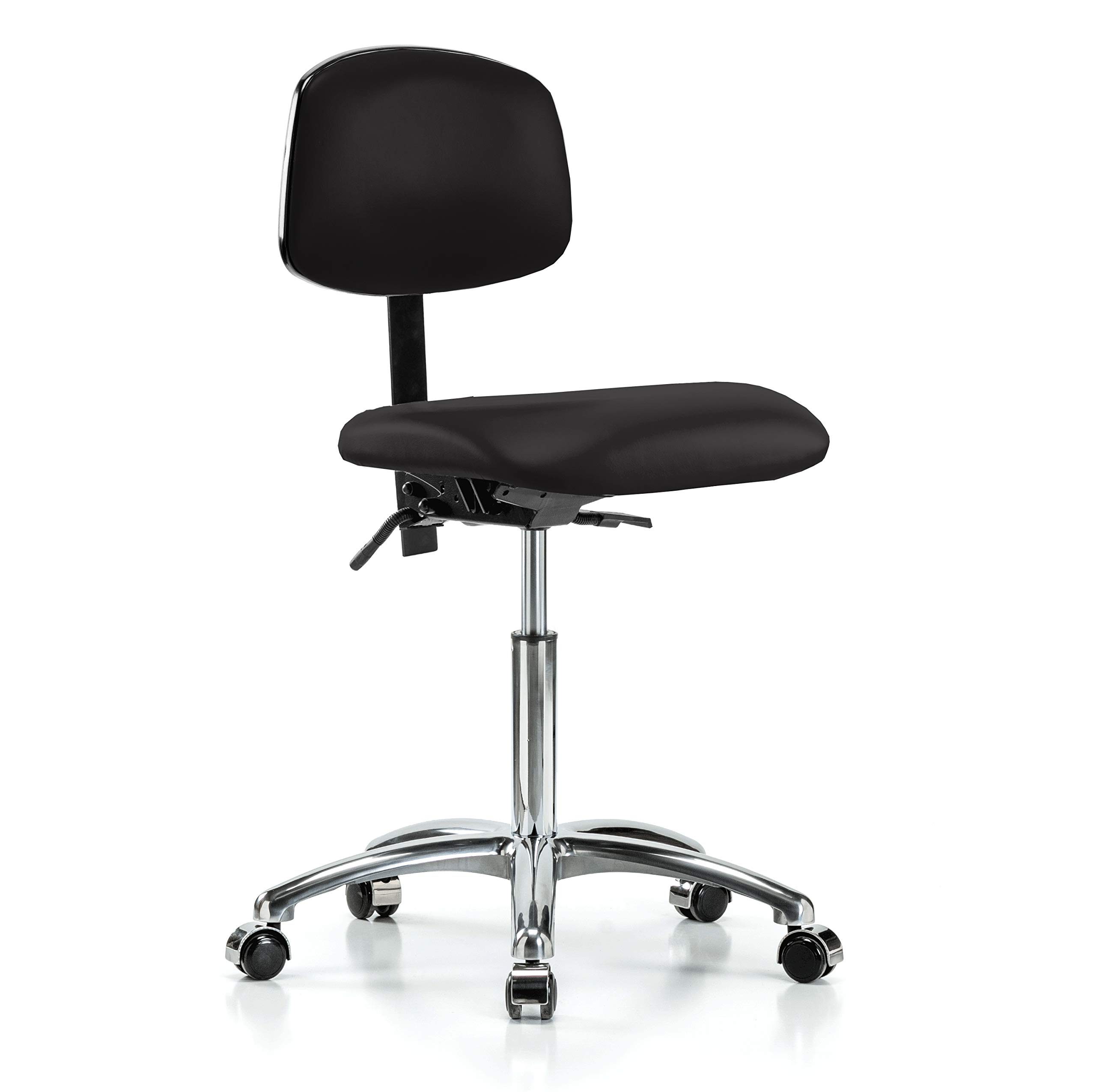 Ergonomic Chrome Rolling Lab Chair with Adjustable Back Support & Seat Height (20-27