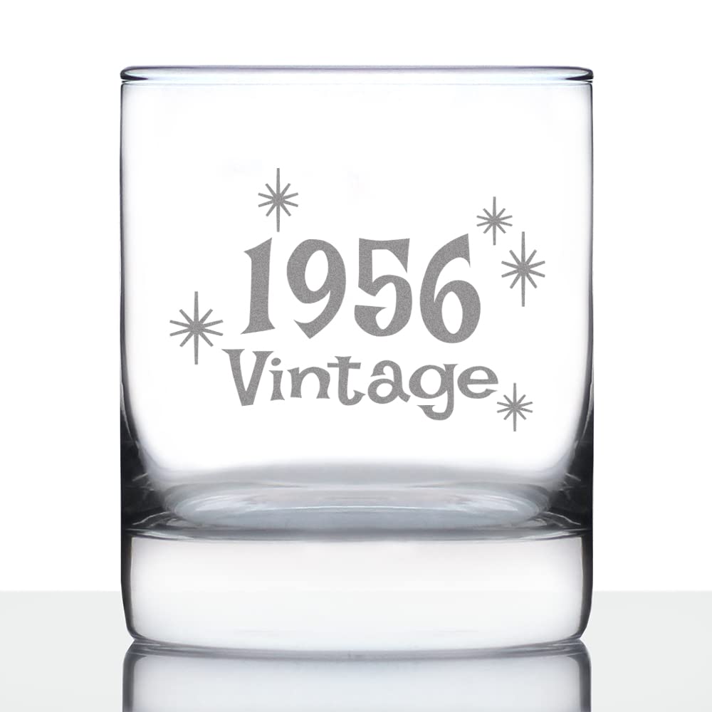 Vintage 1956 Whiskey Rocks Glass - 68th Birthday Gift for Men & Women - Retro Whisky Tumbler for Scotch, Bourbon & Cocktails - Perfect for Celebrations, Anniversaries & Retirement Parties