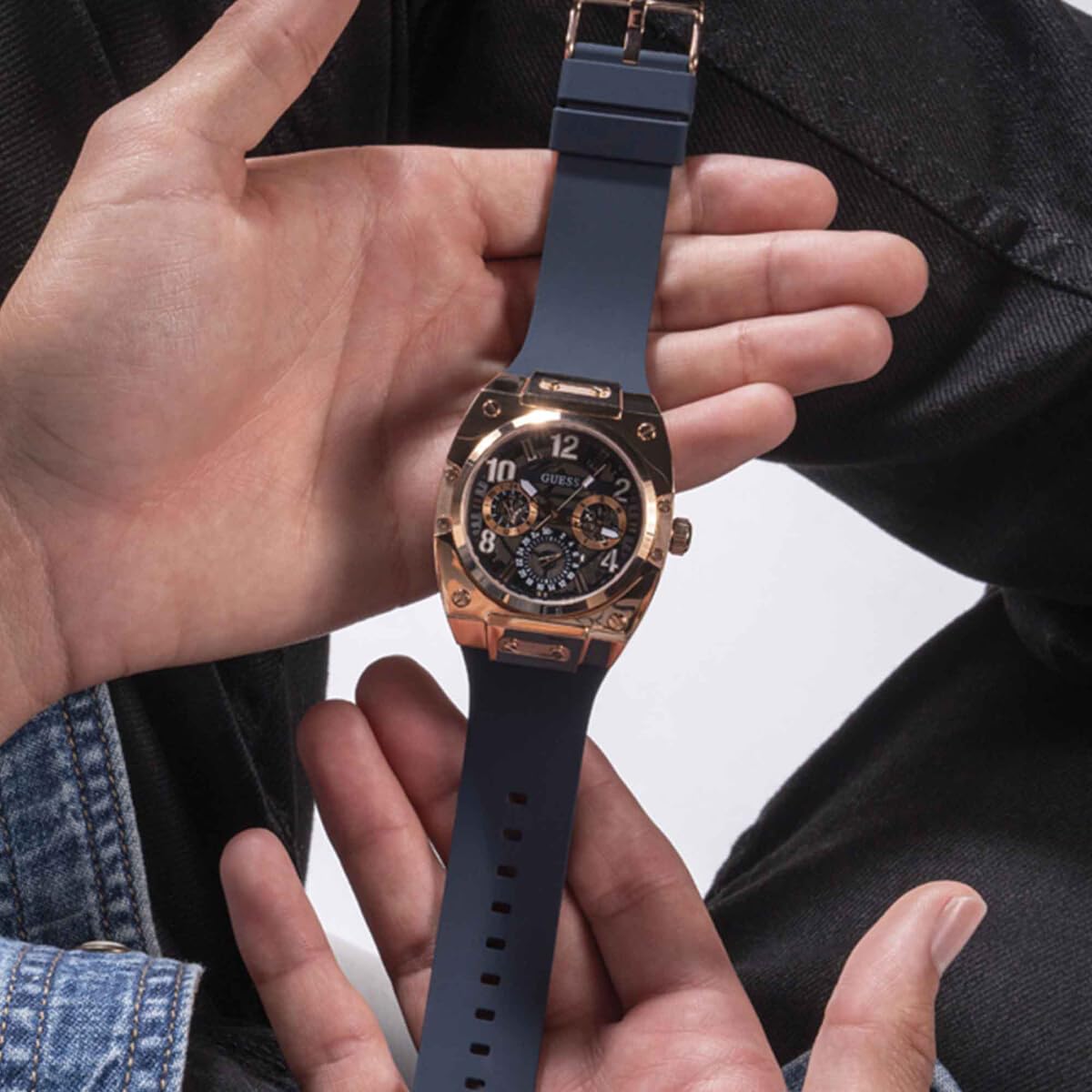 GUESS Men's 43mm Stainless Steel Chronograph Watch with Date Display - Water Resistant Casual & Dress Watch for Business, Travel & Everyday Wear