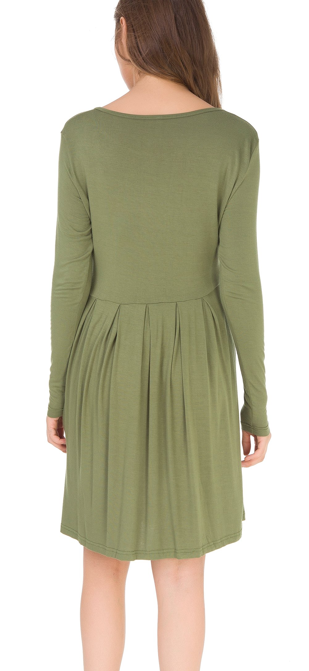 AUSELILY Women's Long Sleeve Pleated Swing Dress with Pockets - Knee Length Casual Loose Fit Dress for Everyday Wear, Office & Date Night | 2025 New Collection