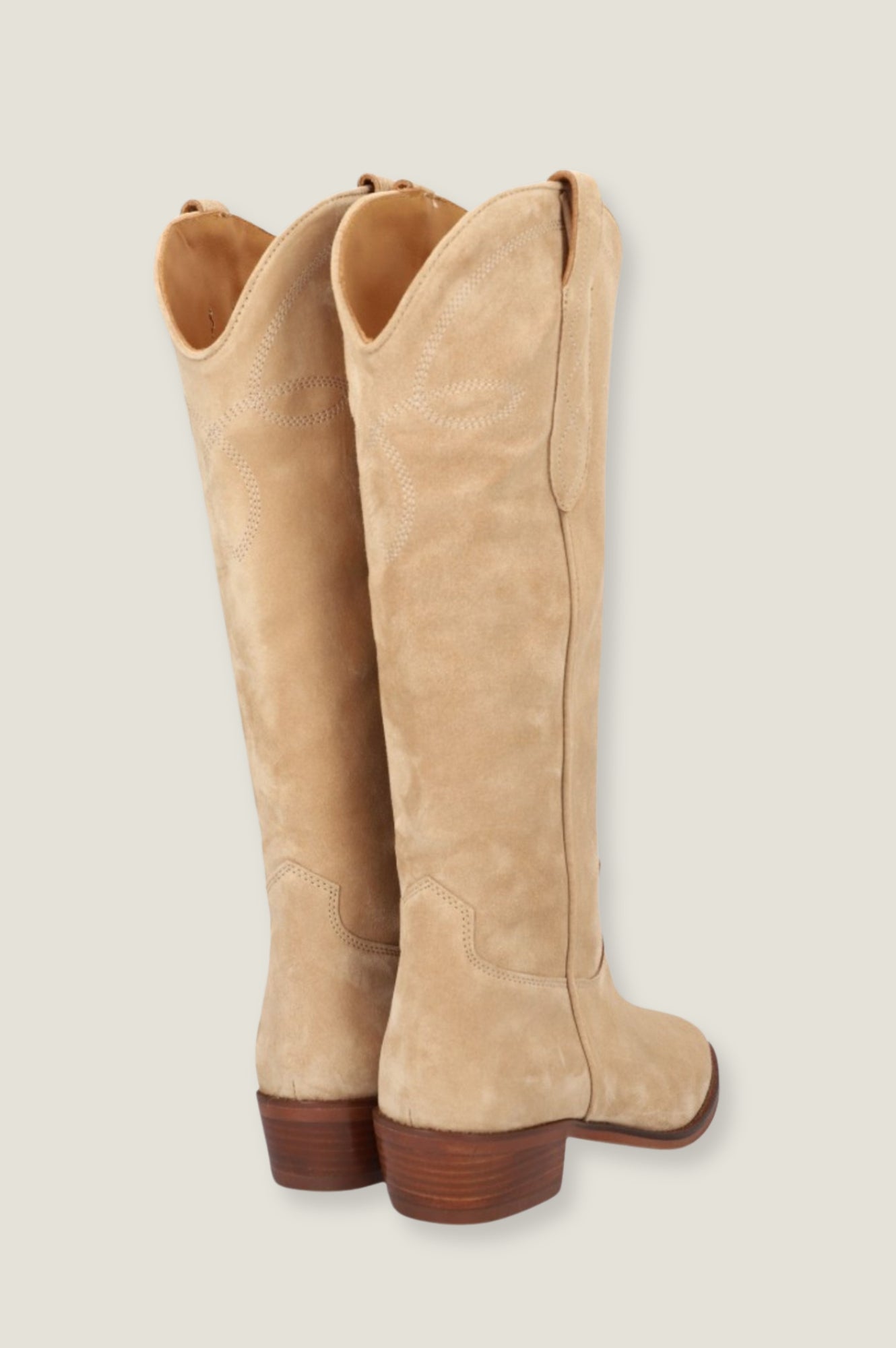 ALPE Cecille Women's Knee High Cowboy Boots in Beige - Western Fashion, Country Style, Comfortable Riding Boots for Everyday Wear and Outdoor Activities