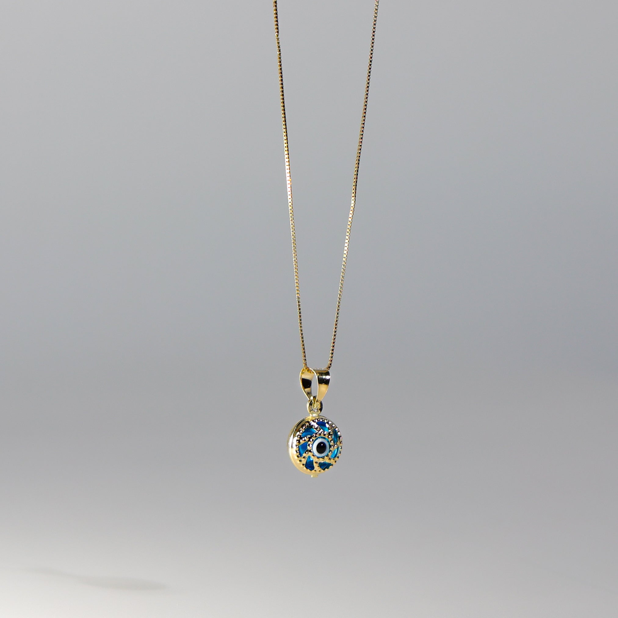 Gold Dainty Round Evil Eye Pendant Necklace - Model 1716 | Spiritual Protection Jewelry for Women, Gift for Her, Boho Chic Accessory
