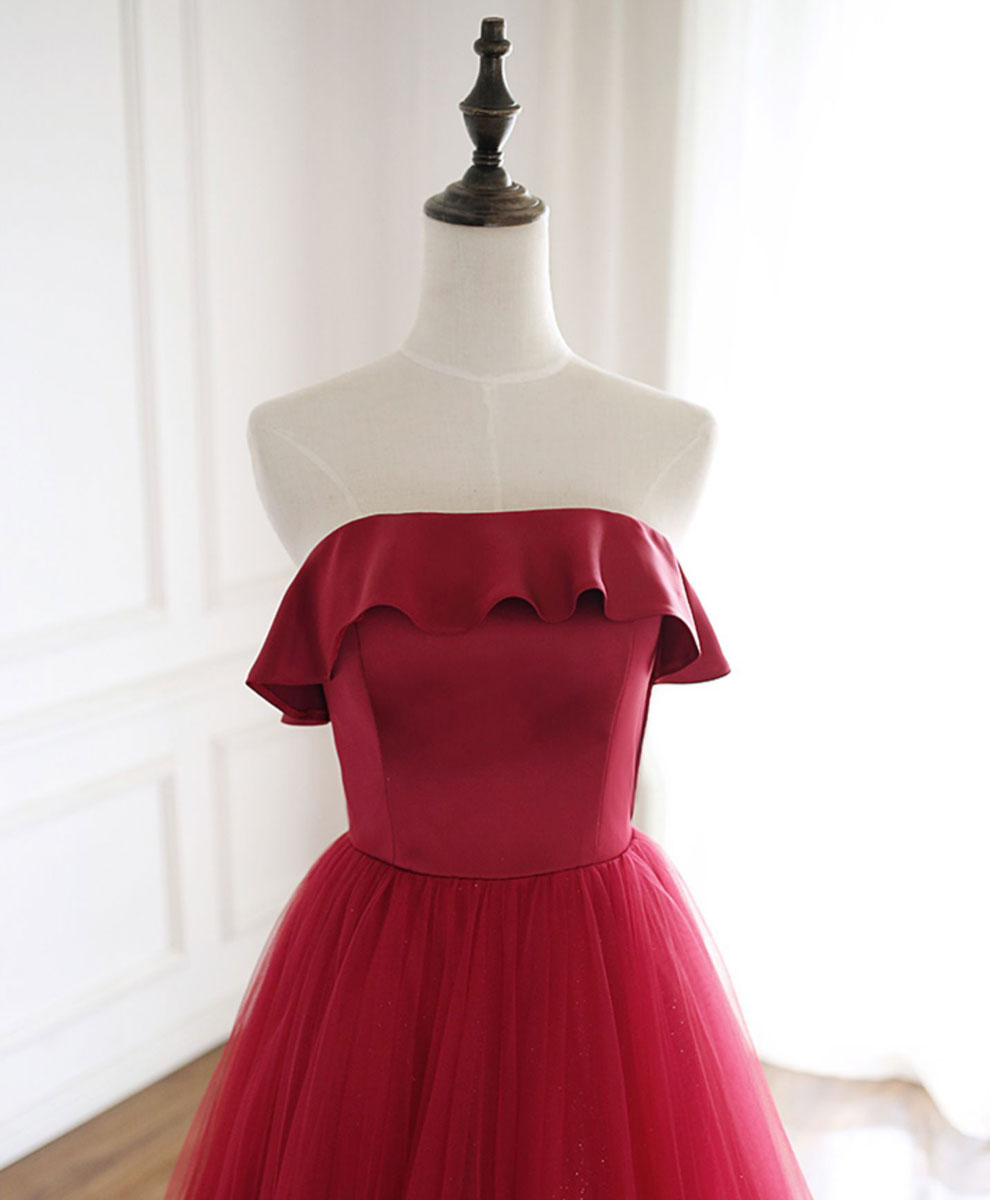 Elegant Burgundy Tulle Long Prom Dress - A-Line Formal Evening Gown for Homecoming, Quinceañera & Special Occasions
