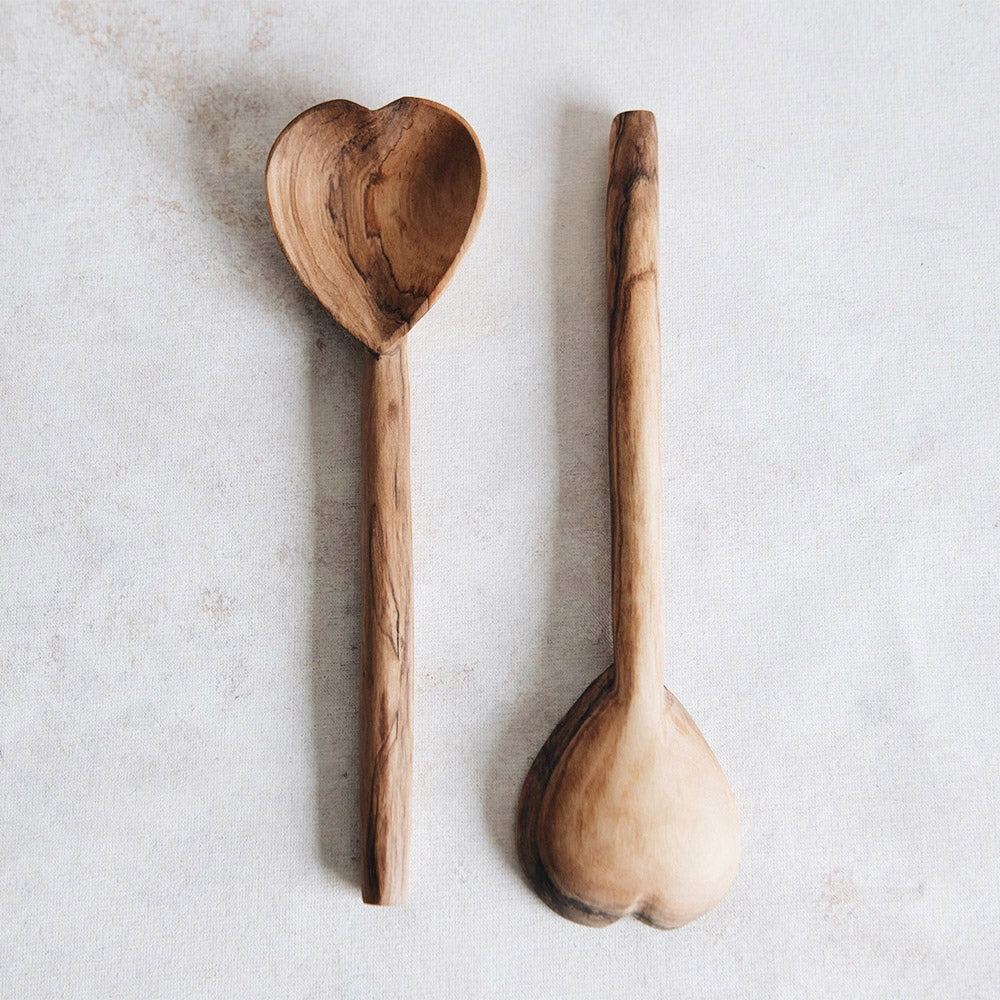 Handcrafted Wild Olive Wood Heart Spoon - Eco-Friendly Kitchen Utensil for Cooking, Baking & Serving - Perfect for Romantic Dinners, Wedding Gifts & Home Decor