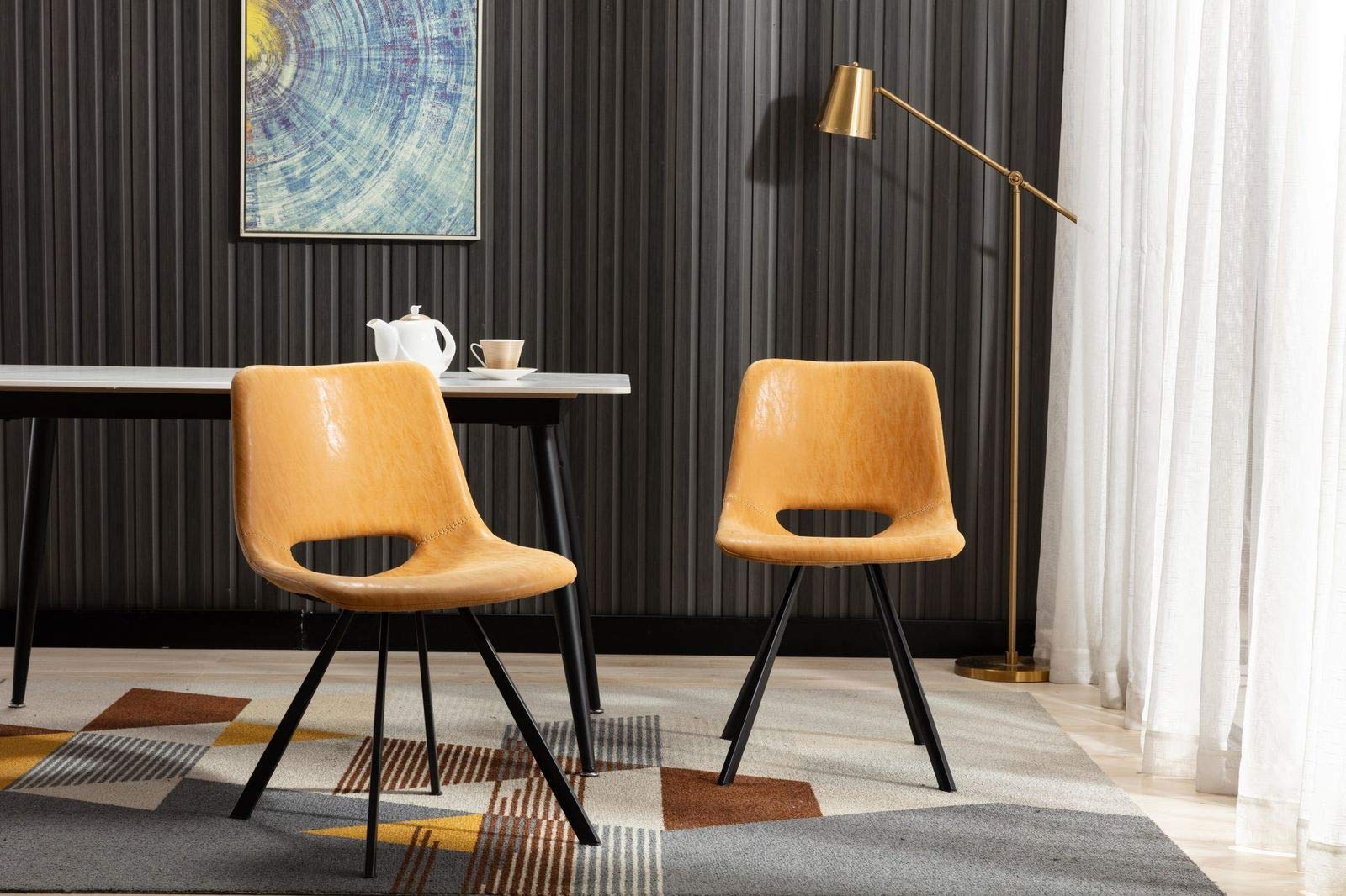 Vanity Art Mid-Century Modern Dining Chairs Set of 2 - Industrial Faux Leather Counter Bar Stools with Open Back Design in Tan (UC-14T) - Perfect for Kitchen Islands, Breakfast Bars & Small Space Dining