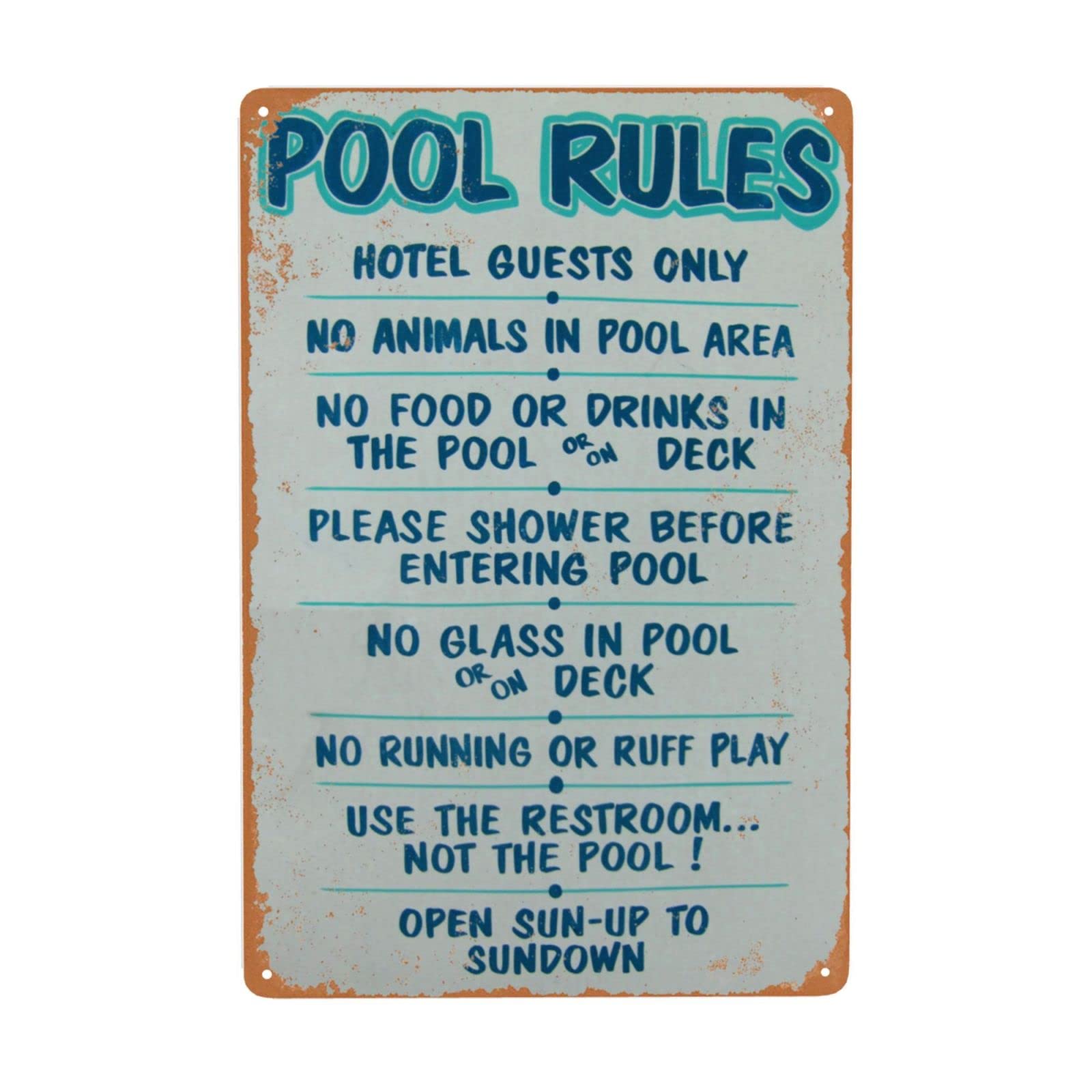 WSTKJW Pool Rules Metal Sign - 12x8 Inch Retro Tin Plaque for Swimming Pools, Home Decor, Water Parks, Rivers, Beaches & Backyard Decoration
