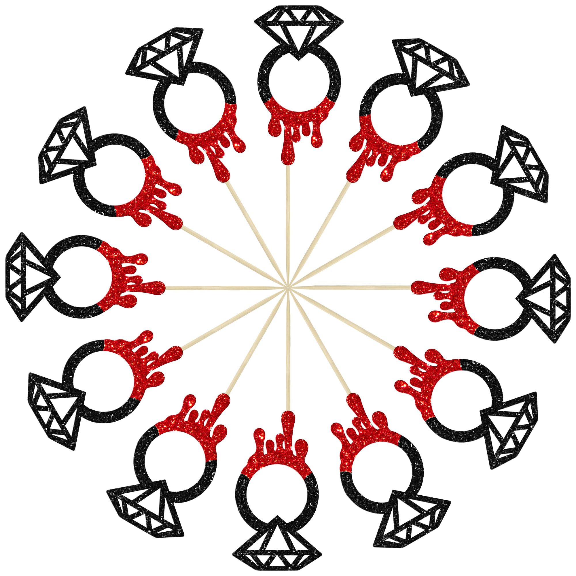 24Pcs Scary Halloween Cupcake Toppers - Horror Blood Diamond Ring Decorations for Gothic Bachelorette Party, Spooky Bridal Shower & Wedding - Perfect for Halloween, Birthday & Themed Events