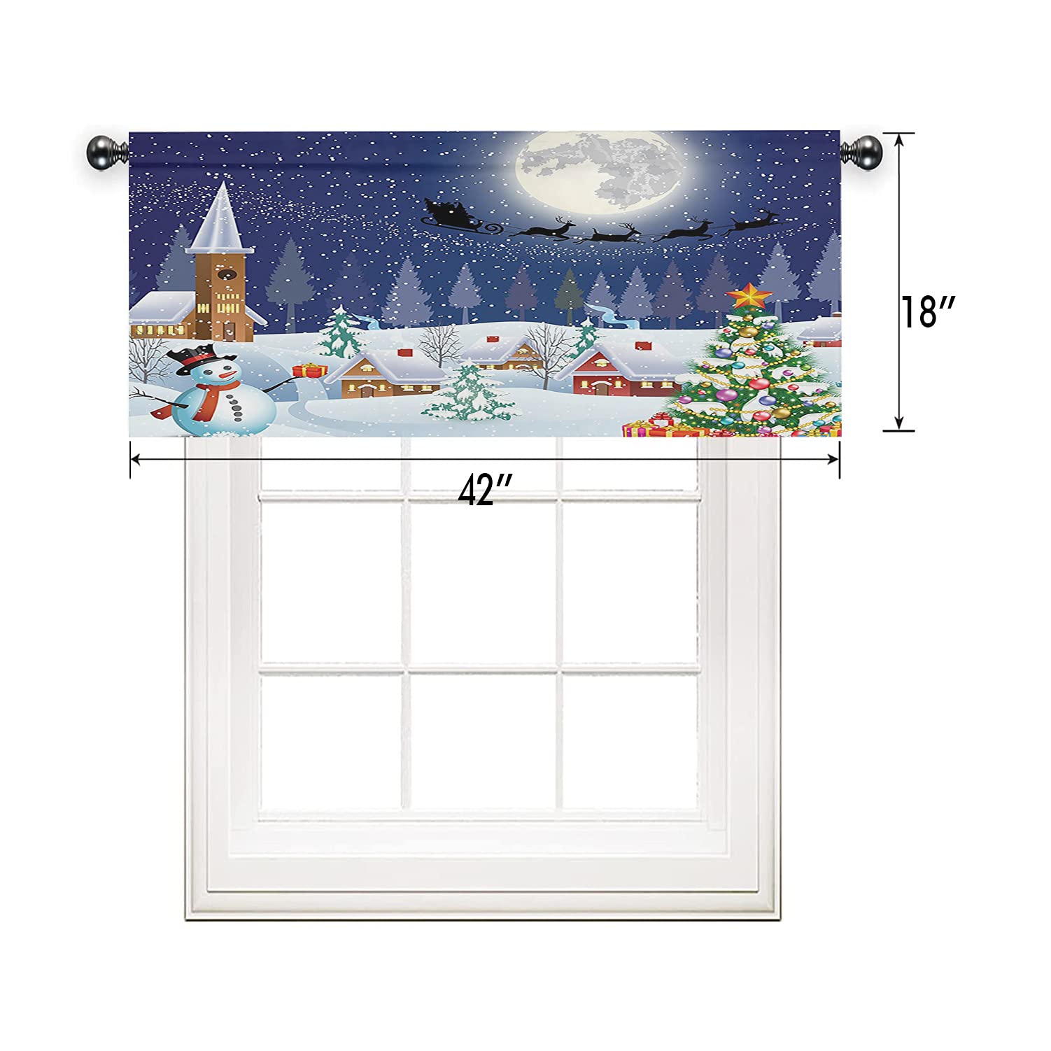 Christmas Window Valances - Festive Holiday Decor Short Curtains for Kitchen, Bedroom & Bathroom - Winter Snowman, Xmas Tree & Santa Print Thermal Insulated Small Curtains 42