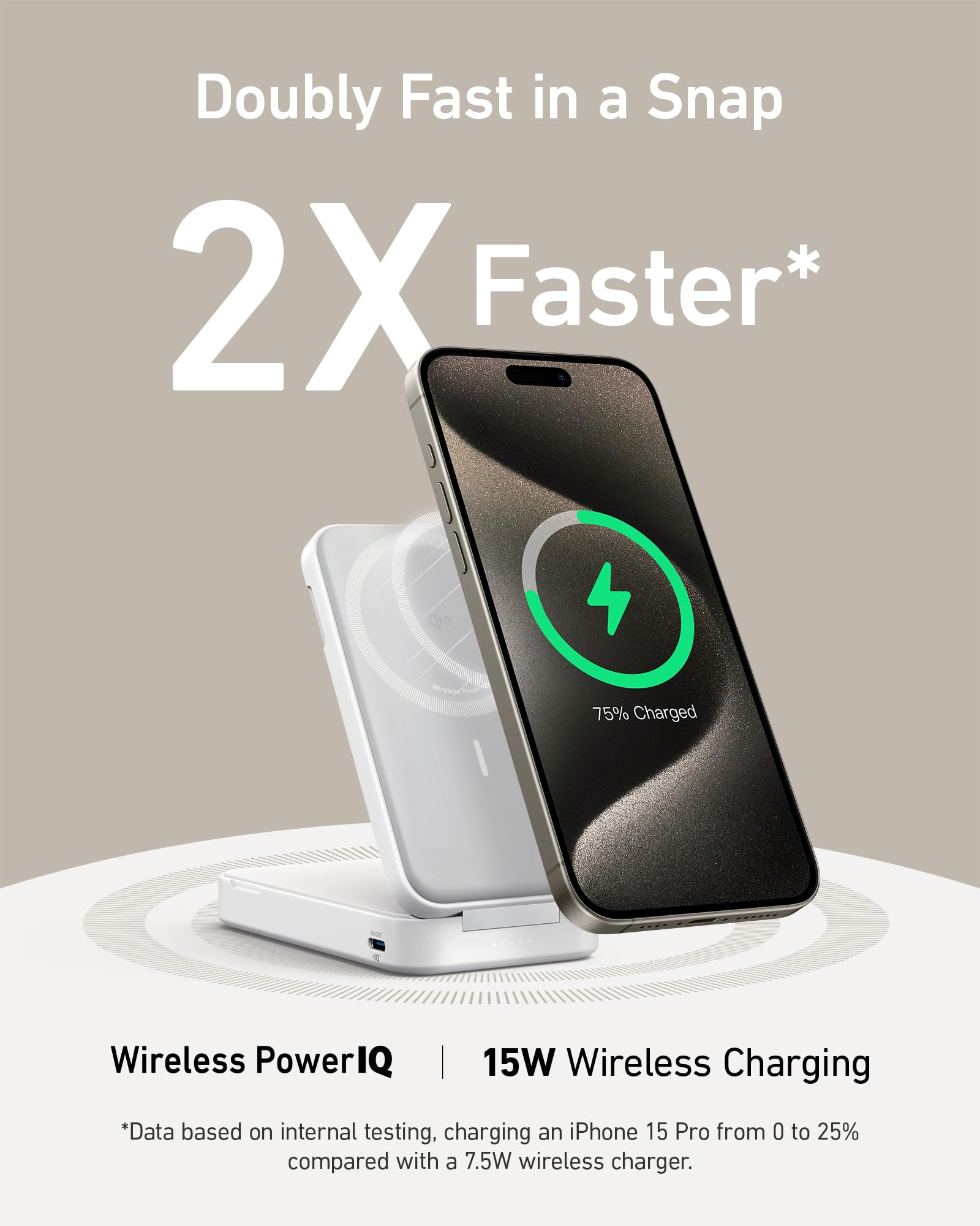 Anker MagGo Qi2 Certified 15W Ultra-Fast Magnetic Wireless Power Bank - 6600mAh Portable Charger with Adjustable Stand for iPhone 15/14/13 Series (Includes USB-C Cable) | Perfect for Travel, Office & On-The-Go Charging