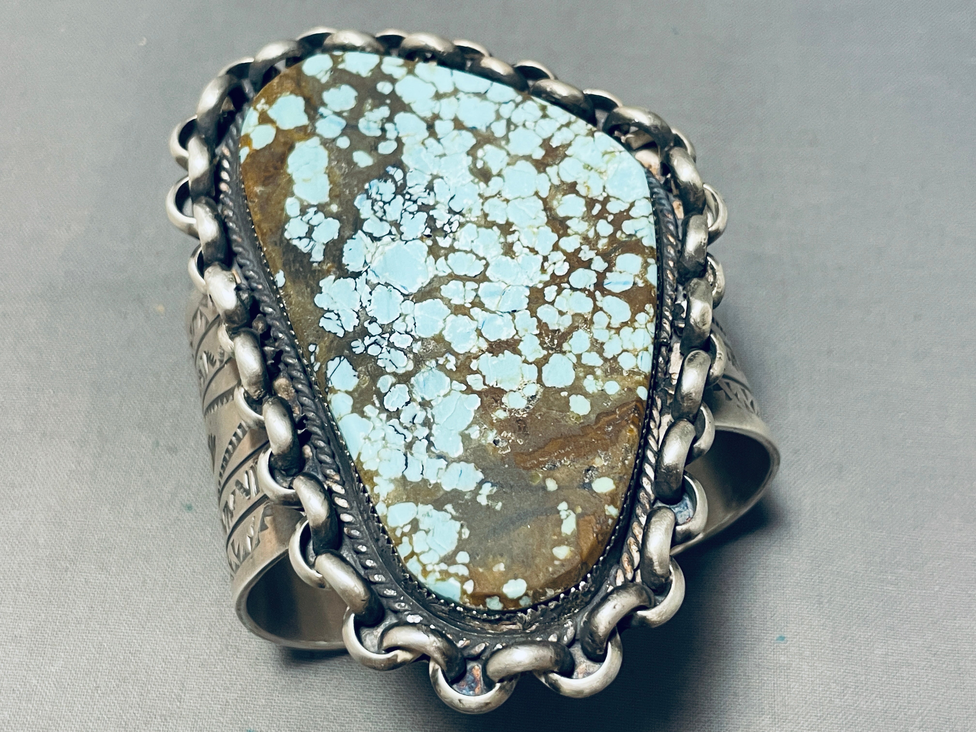 Authentic Native American Navajo Turquoise Sterling Silver Bracelet - 177g Handmade Interlocking #8 Design for Women, Perfect for Boho Fashion & Spiritual Healing Jewelry