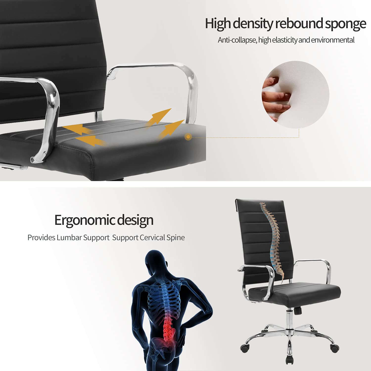 Ergonomic Modern Office Chair - Adjustable Leather Desk Chair with 360° Swivel & Lumbar Support - Perfect for Home Office, Gaming, and Executive Workspaces