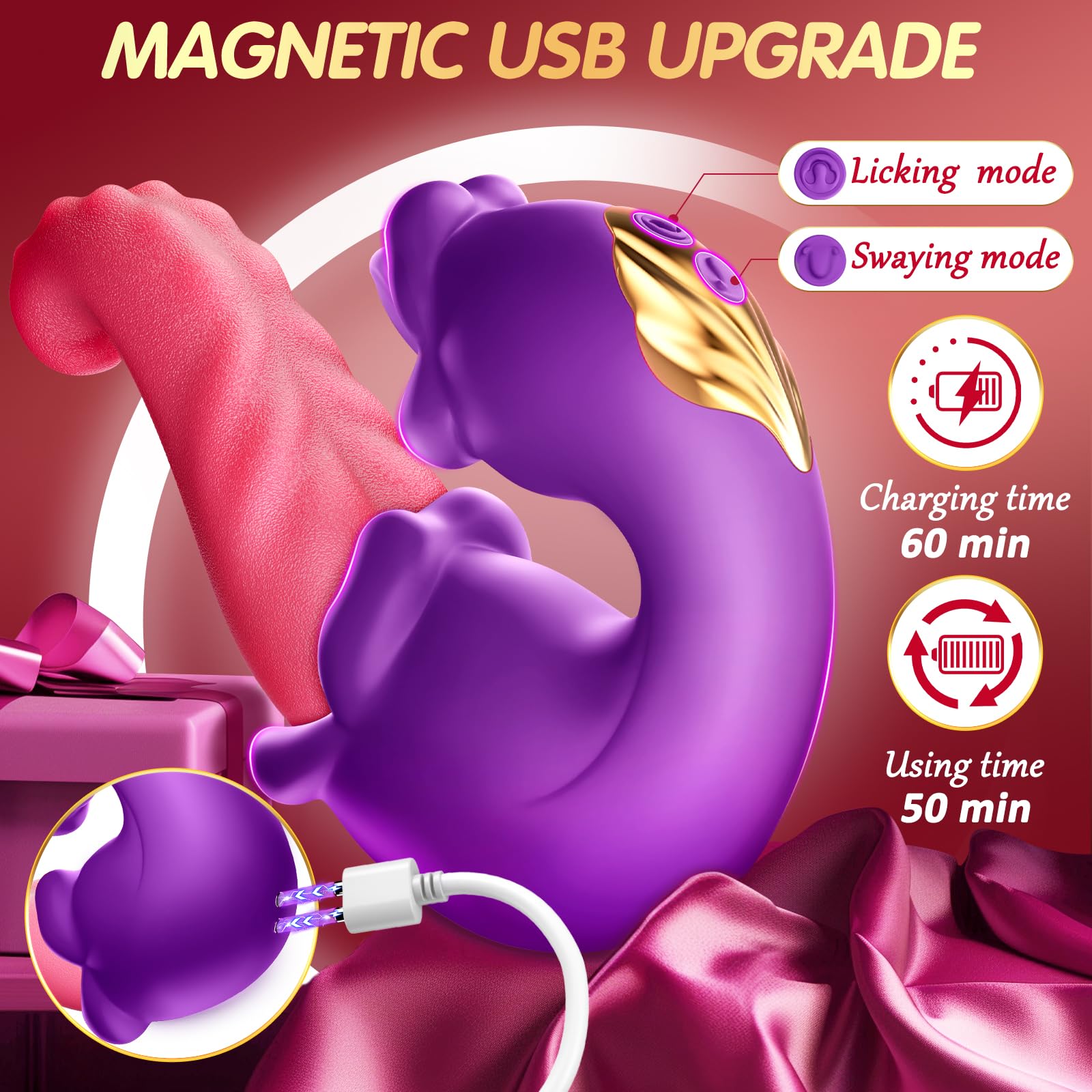 4 in 1 Rose Vibrator for Women - Tongue Thrusting Dildo with 10 Licking & 10 Vibration Modes, Clit Sucking Stimulator - Adult Sex Toy for Couples Play & Solo Pleasure (Perfect for Valentine's Gift & Bedroom Fun)