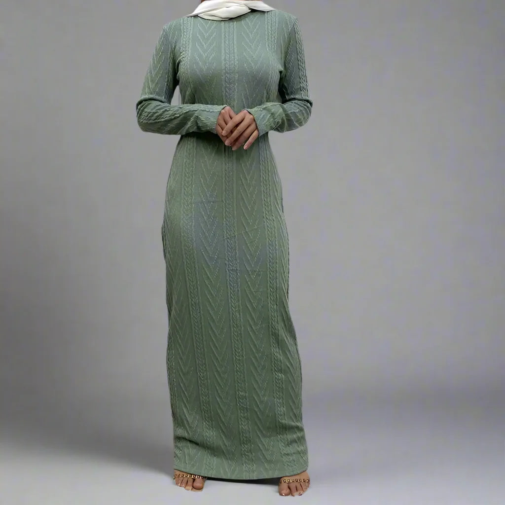 Muslim Women's Winter Abaya Underdress - Modest Inner Slip Dress for Prayer & Daily Wear | Warm Long Sleeve Sweater Dress for Hijab Fashion