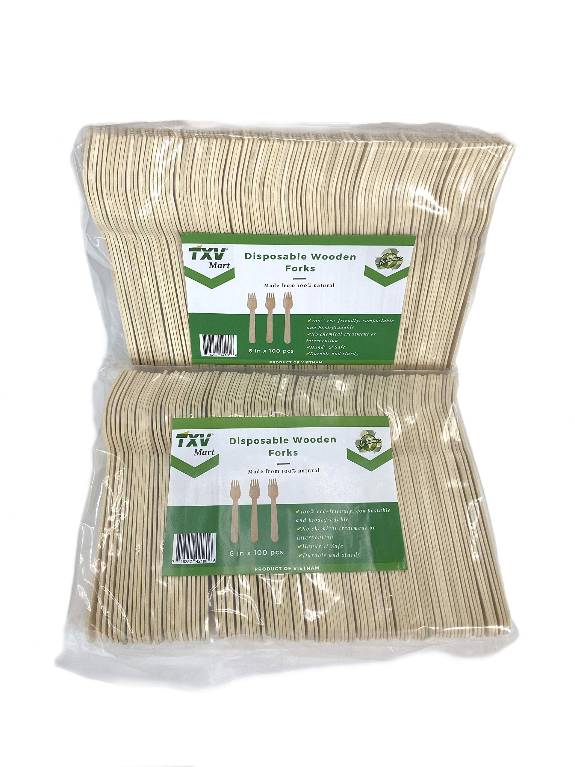 Eco-Friendly 6-Inch Wooden Disposable Forks - 100 Pack of Biodegradable & Compostable Cutlery for Parties, Picnics, BBQs & Outdoor Events