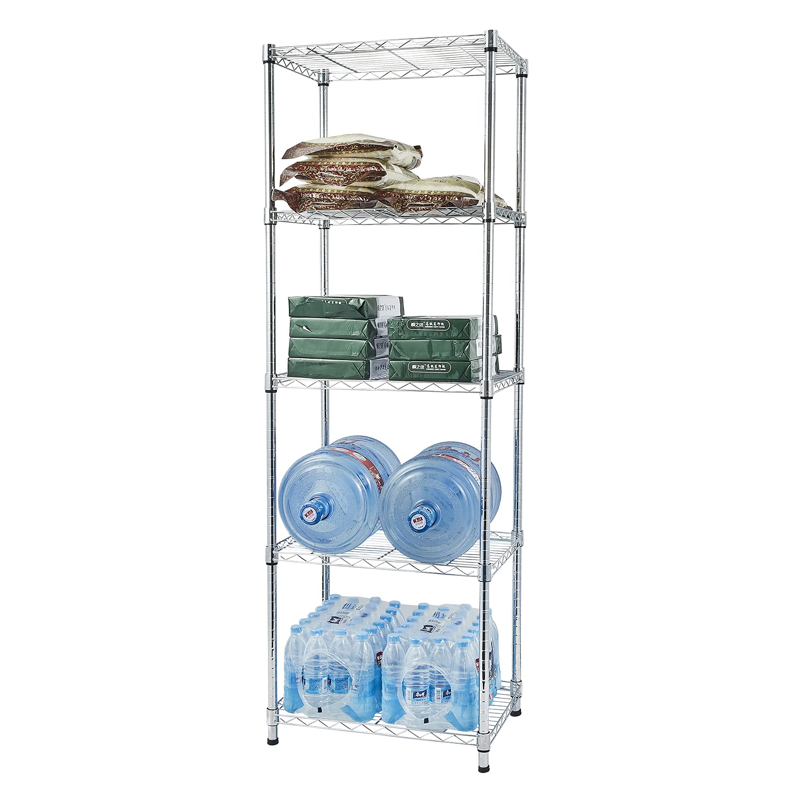 5-Tier Adjustable Metal Storage Shelf - Heavy Duty Wire Shelving Unit for Pantry, Closet, Kitchen, Laundry & Bathroom Organization (Silver) - Perfect for Home Storage & Commercial Use