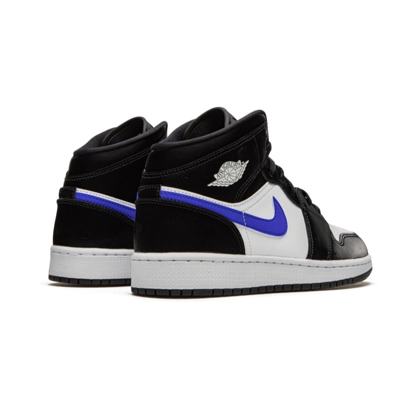Air Jordan 1 Mid GS Sneakers - Black/Racer Blue/Orange/White Basketball Shoes for Women & Girls - Perfect for Casual Wear, Street Style & Court Performance