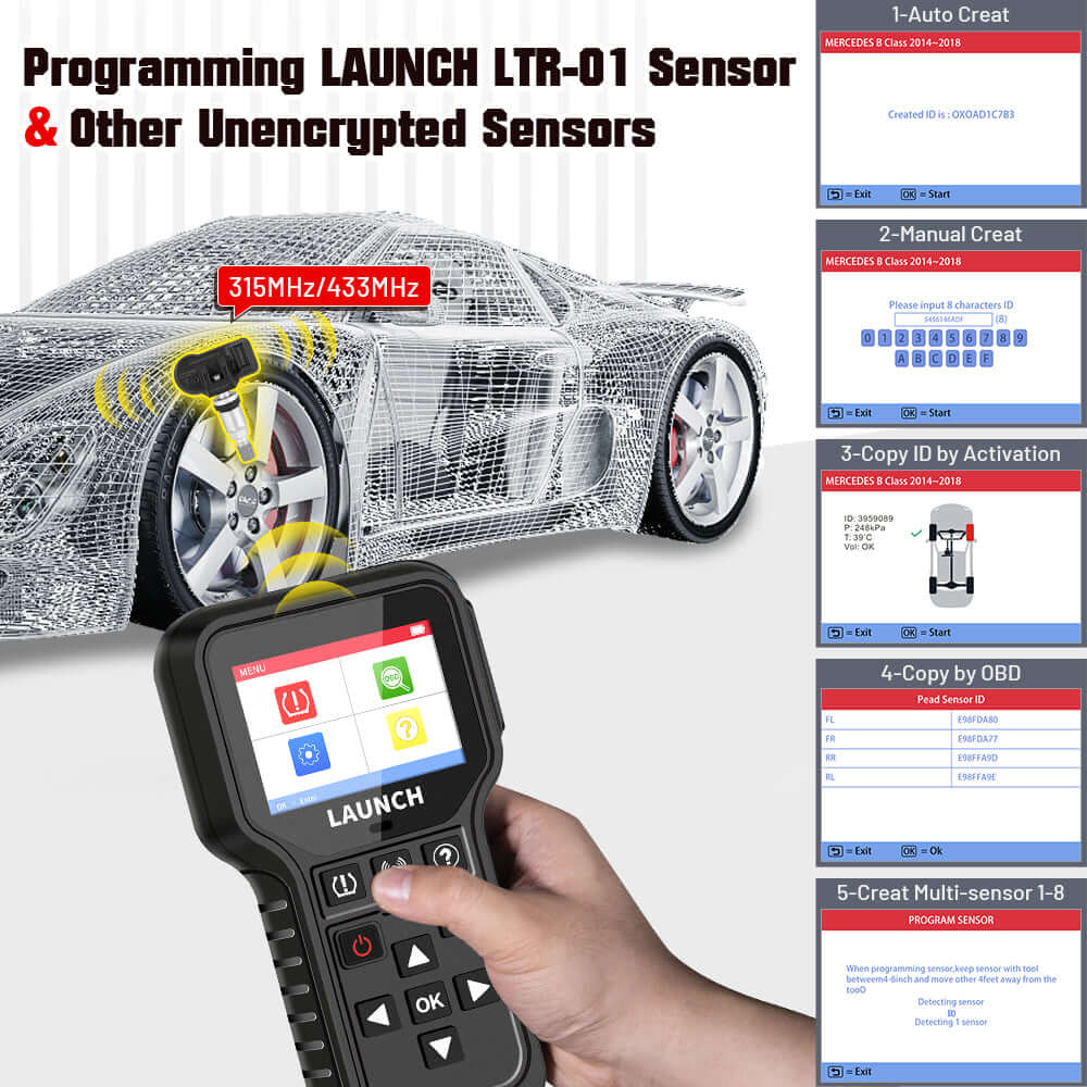 LAUNCH® CRT5011E TPMS Sensor Relearn and Program Tool - Professional Tire Pressure Monitoring System Diagnostic Scanner for Cars, Trucks & SUVs - Perfect for Auto Shops & DIY Mechanics