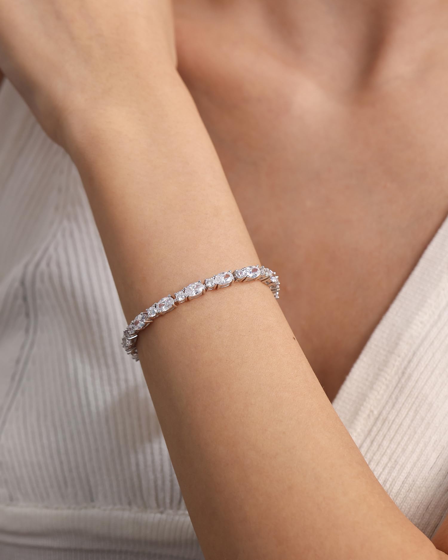 FANCIME Sterling Silver Birthstone Tennis Bracelet - Dainty Charm Bracelet for Women, Mom, Birthday Gift, 7