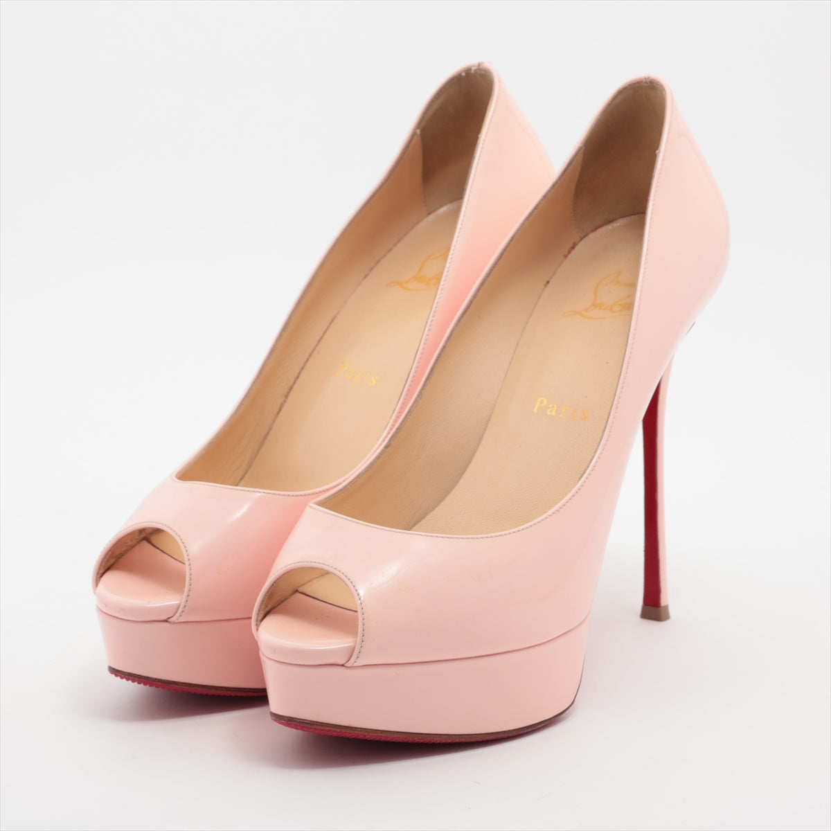 Christian Louboutin Women's Baby Pink Leather Open Toe Pumps - Elegant High Heels for Weddings, Parties & Special Occasions