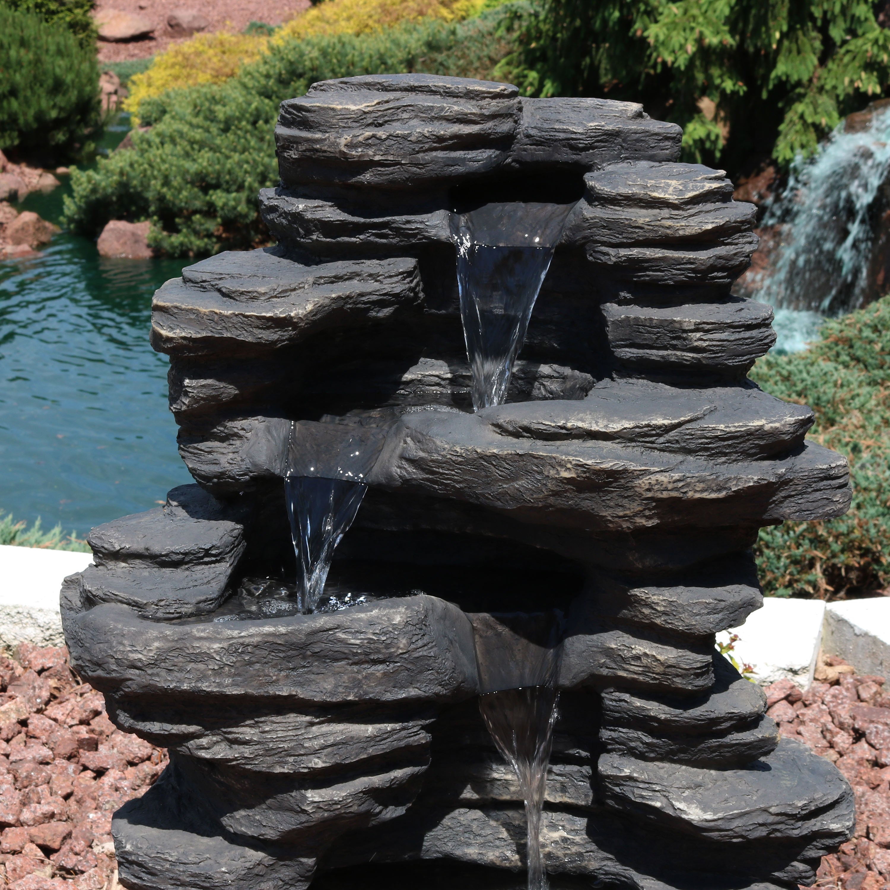 Sunnydaze Rock Falls Electric Waterfall Fountain with LED Lights - 39