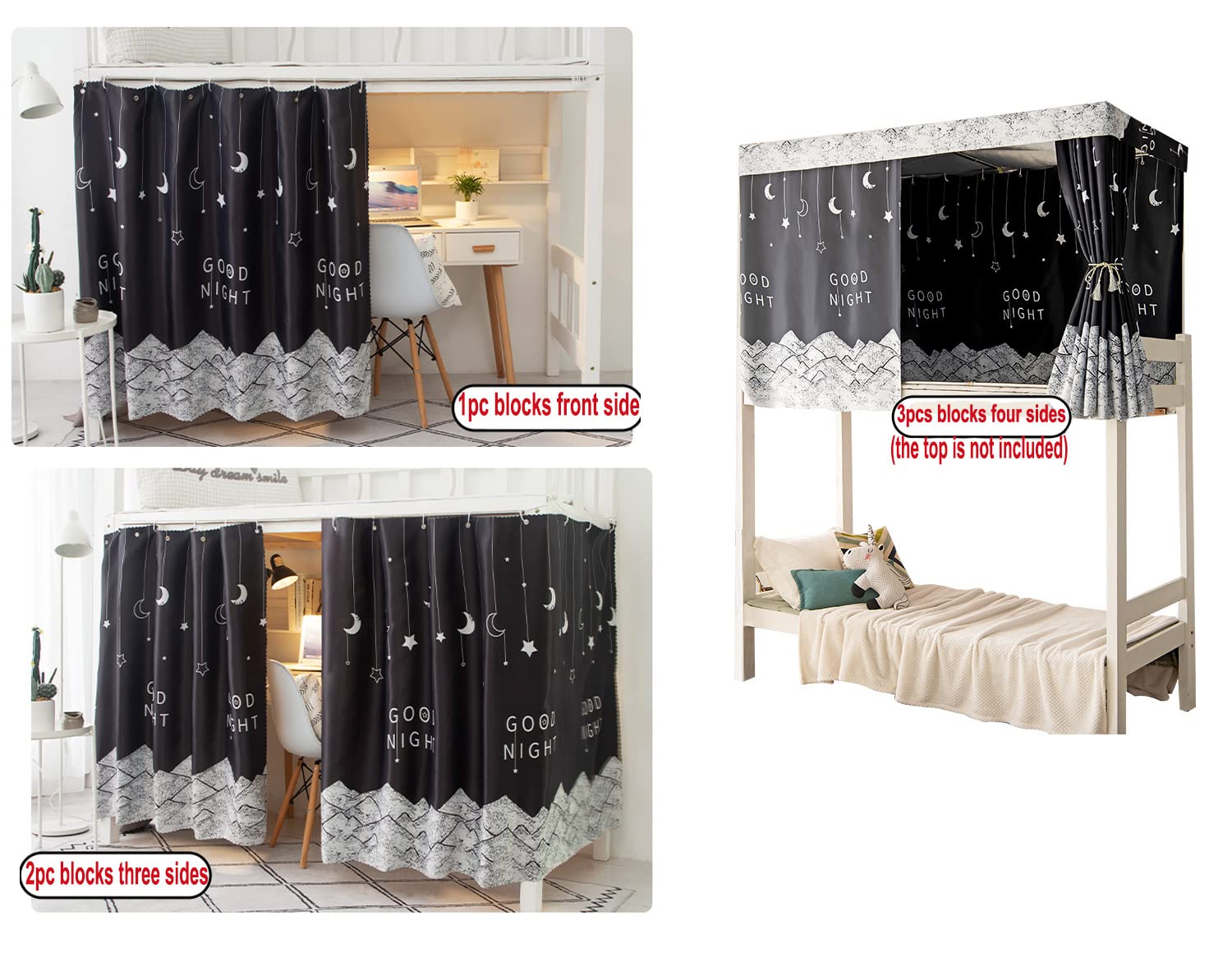Blackout Bed Canopy for Dorm Bunk Beds - Single Sleeper Privacy Curtain with Dust Protection | Lightproof & Breathable Fabric for College Dormitory, Kids Room & Camping