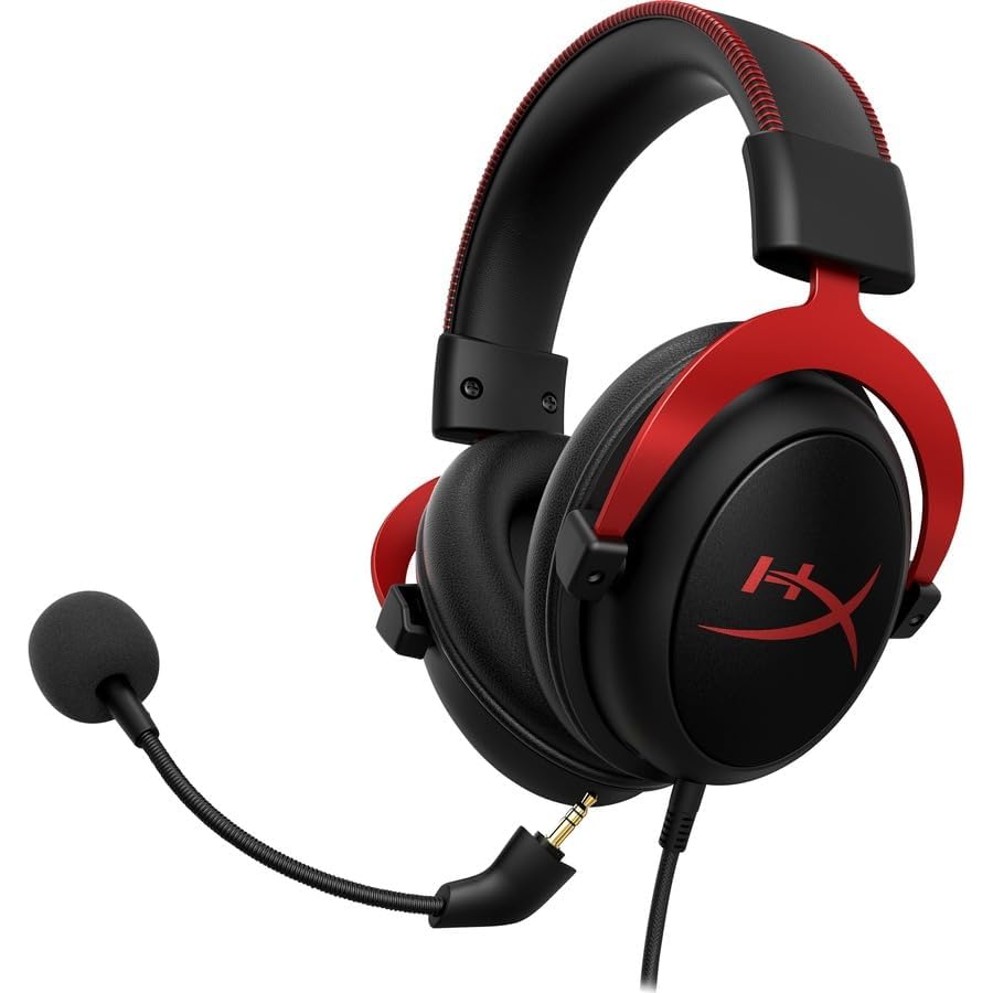 HyperX Cloud II Gaming Headset with 7.1 Surround Sound, Memory Foam Ear Pads & Detachable Mic - Compatible with PC, PS5, PS4, Xbox Series X|S, Xbox One (Red) - Perfect for Competitive Gaming, Streaming & Long Gaming Sessions