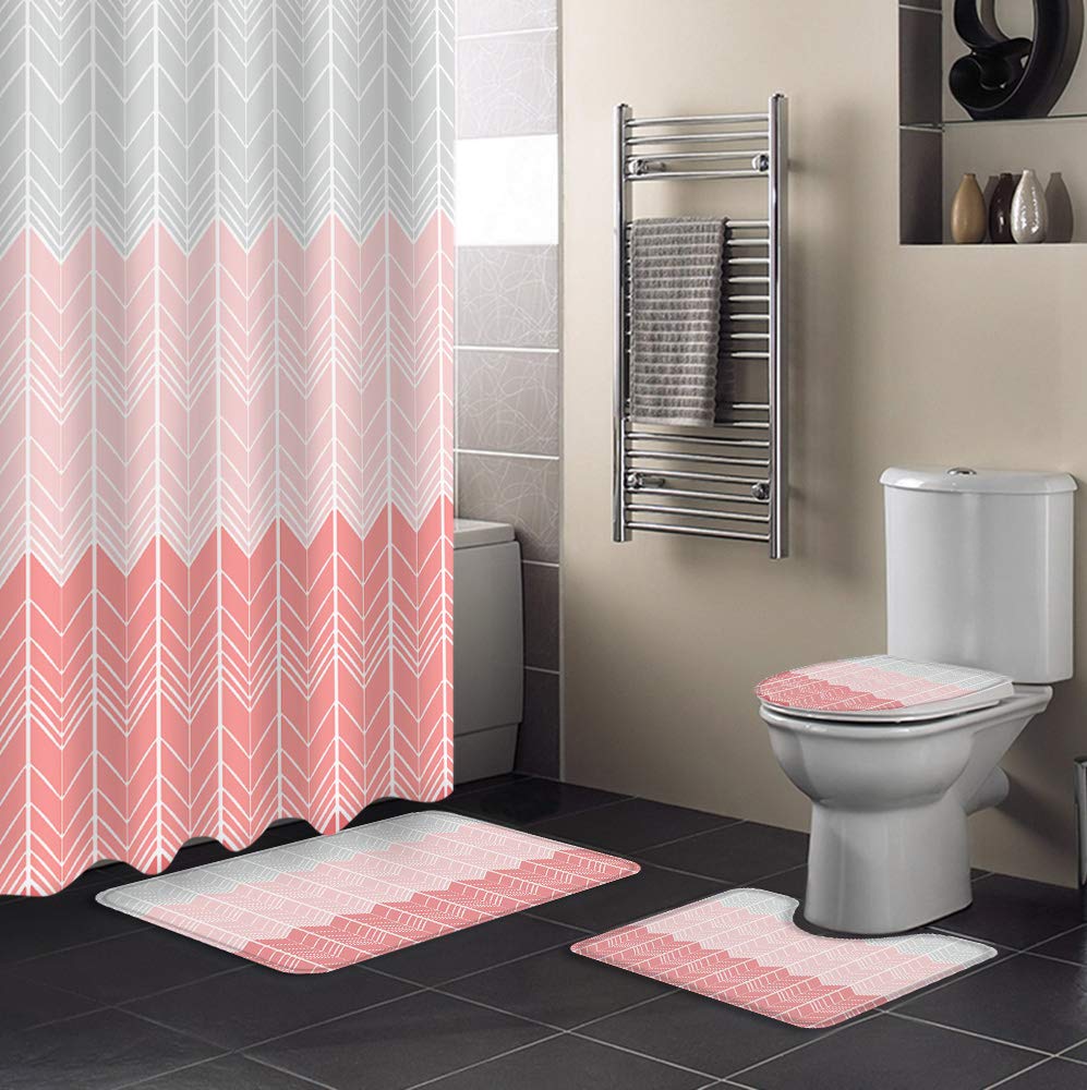 Premium 4-Piece Bathroom Set with Non-Slip Rugs & Waterproof Shower Curtain - 36
