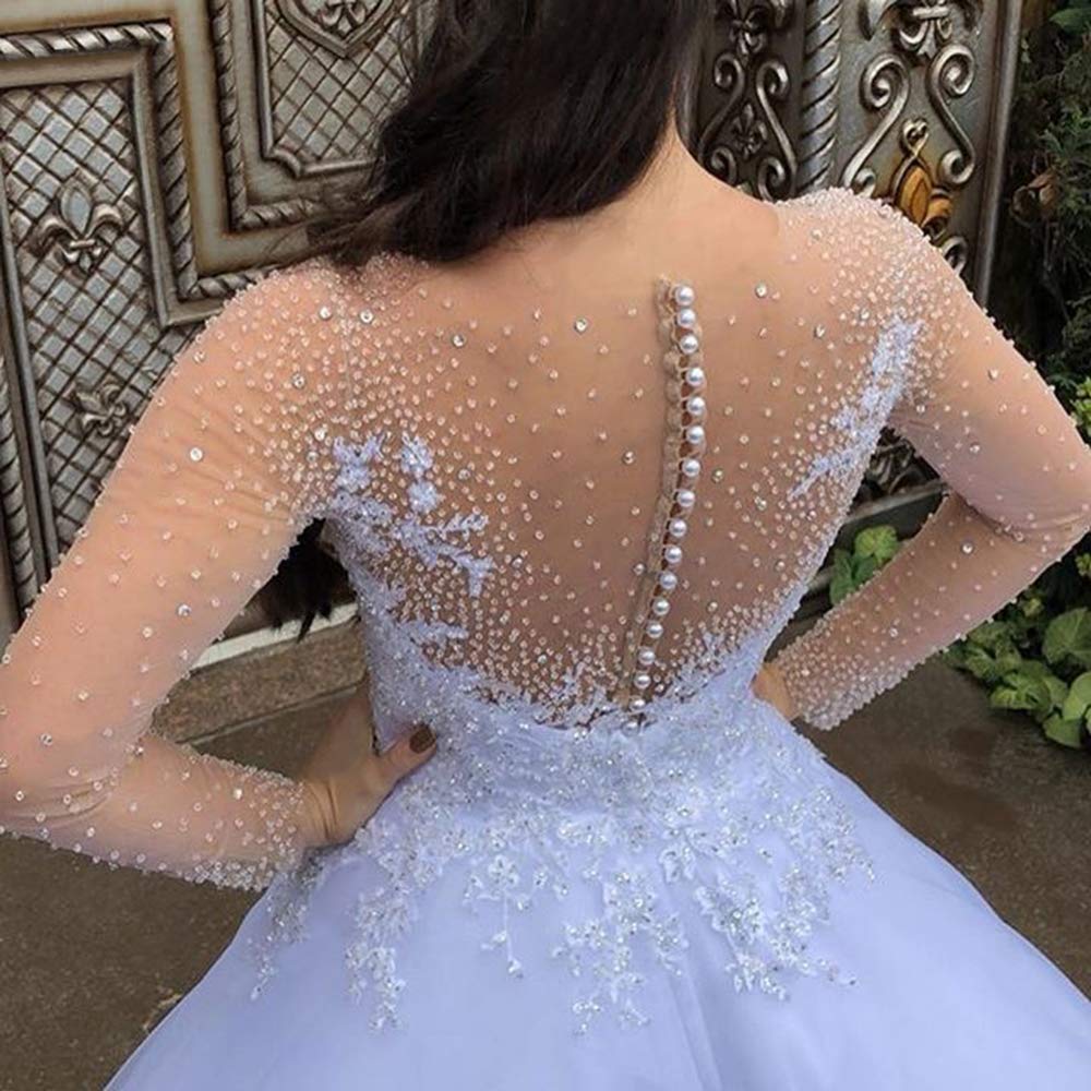 Elegant Crystal Beaded Wedding Dress for Women - Long Sleeve Ball Gown Bridal Gown | Perfect for Church Ceremonies, Formal Weddings & Special Occasions